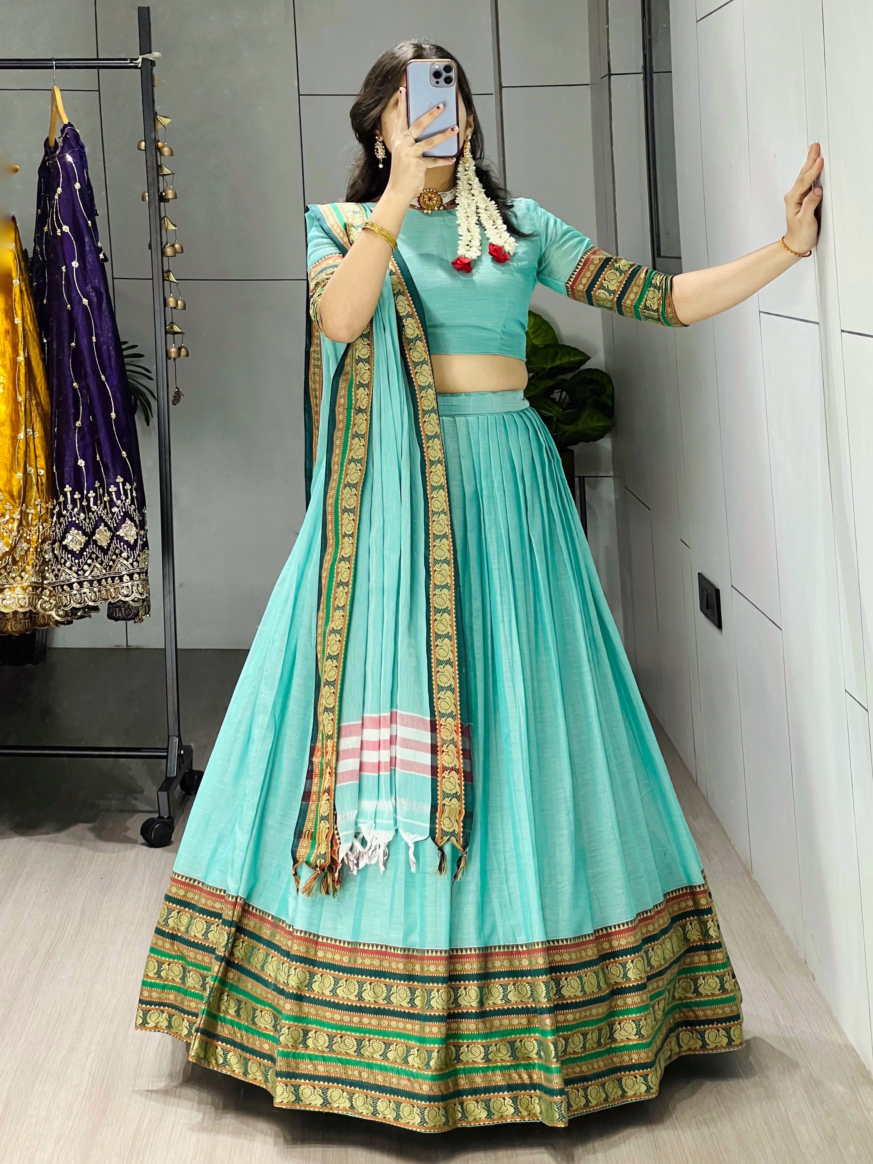 Pure Chanderi Cotton Lehenga With Unstitched Blouse