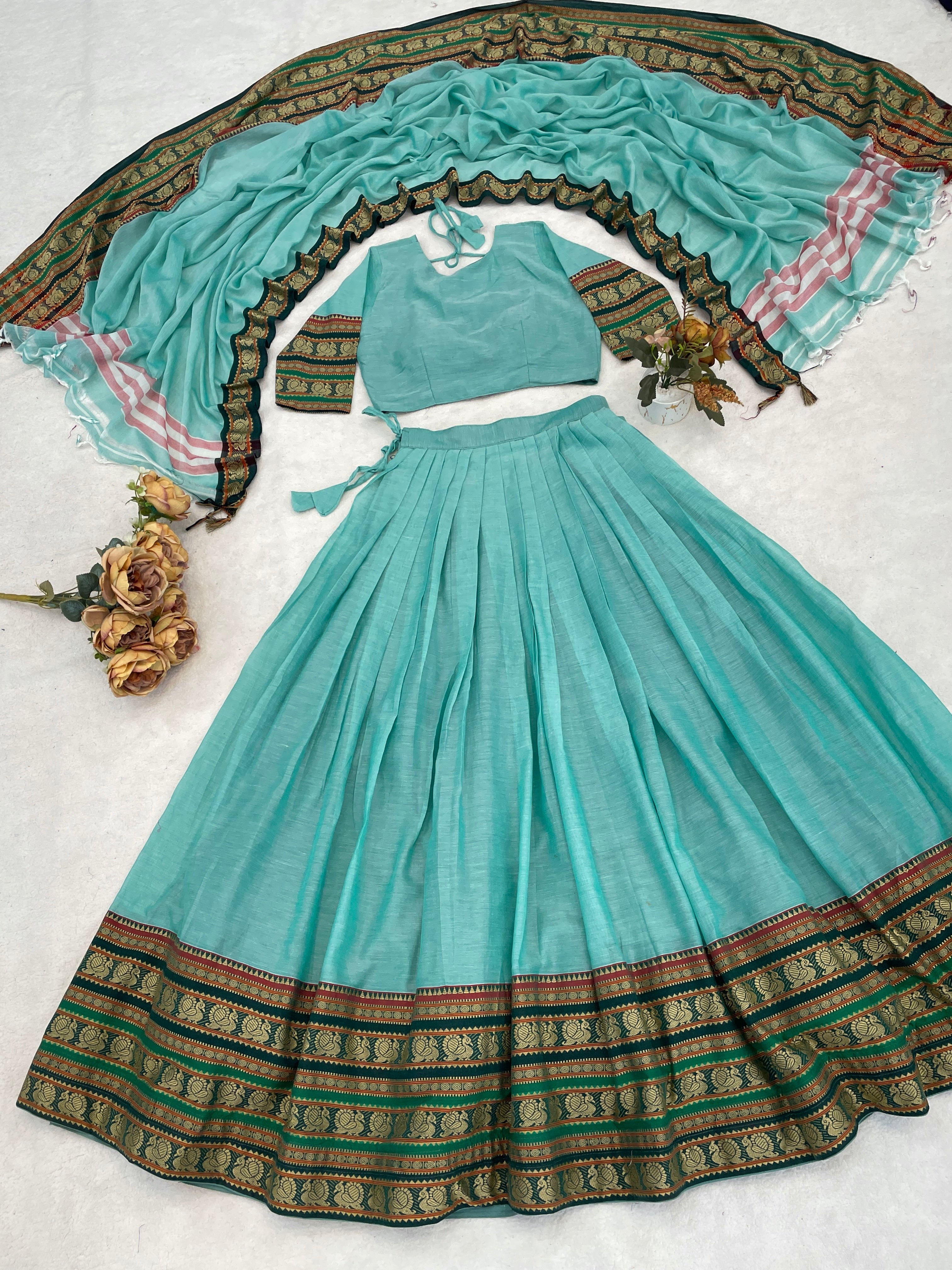Pure Chanderi Cotton Lehenga With Unstitched Blouse