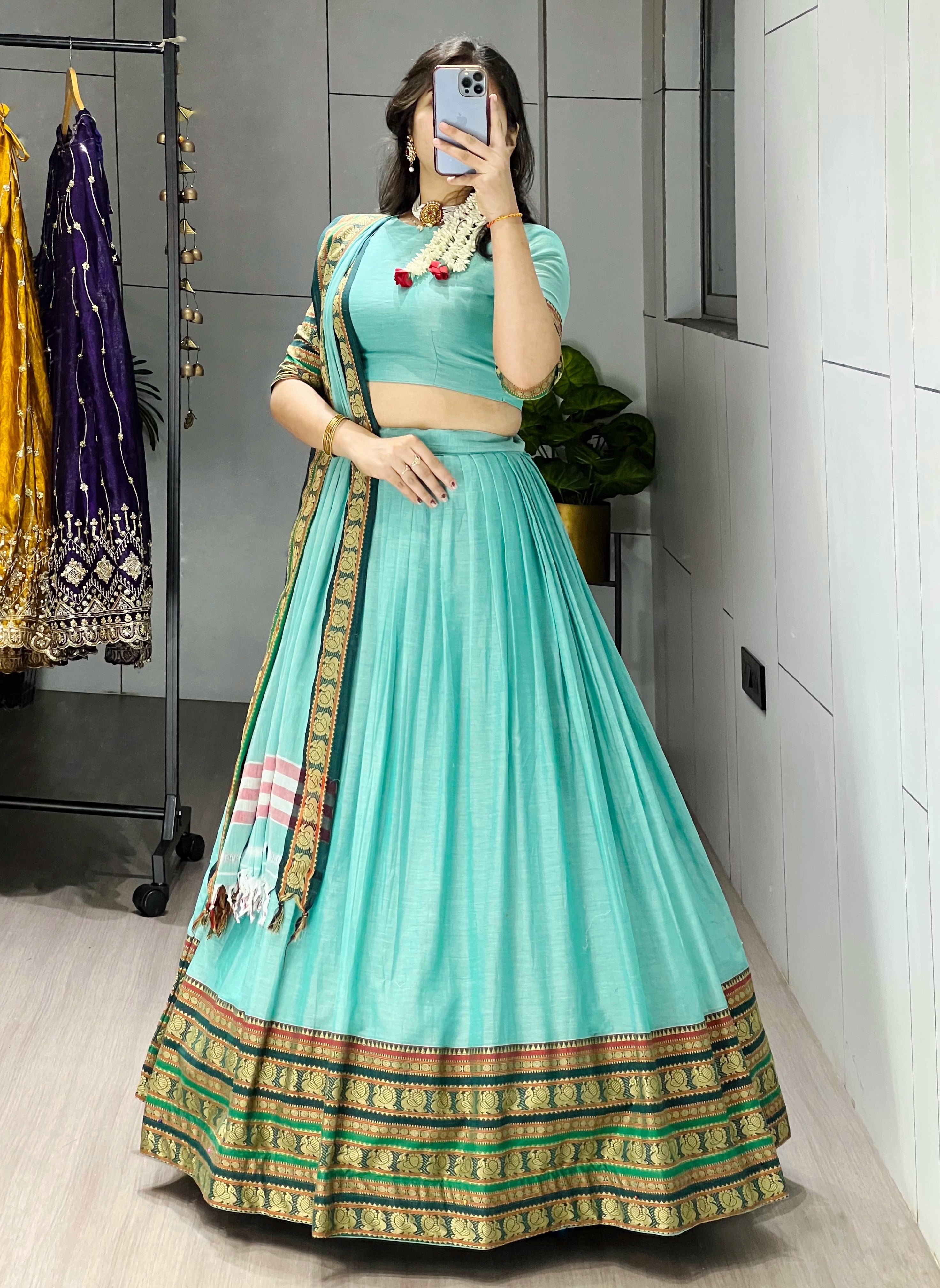 Pure Chanderi Cotton Lehenga With Unstitched Blouse