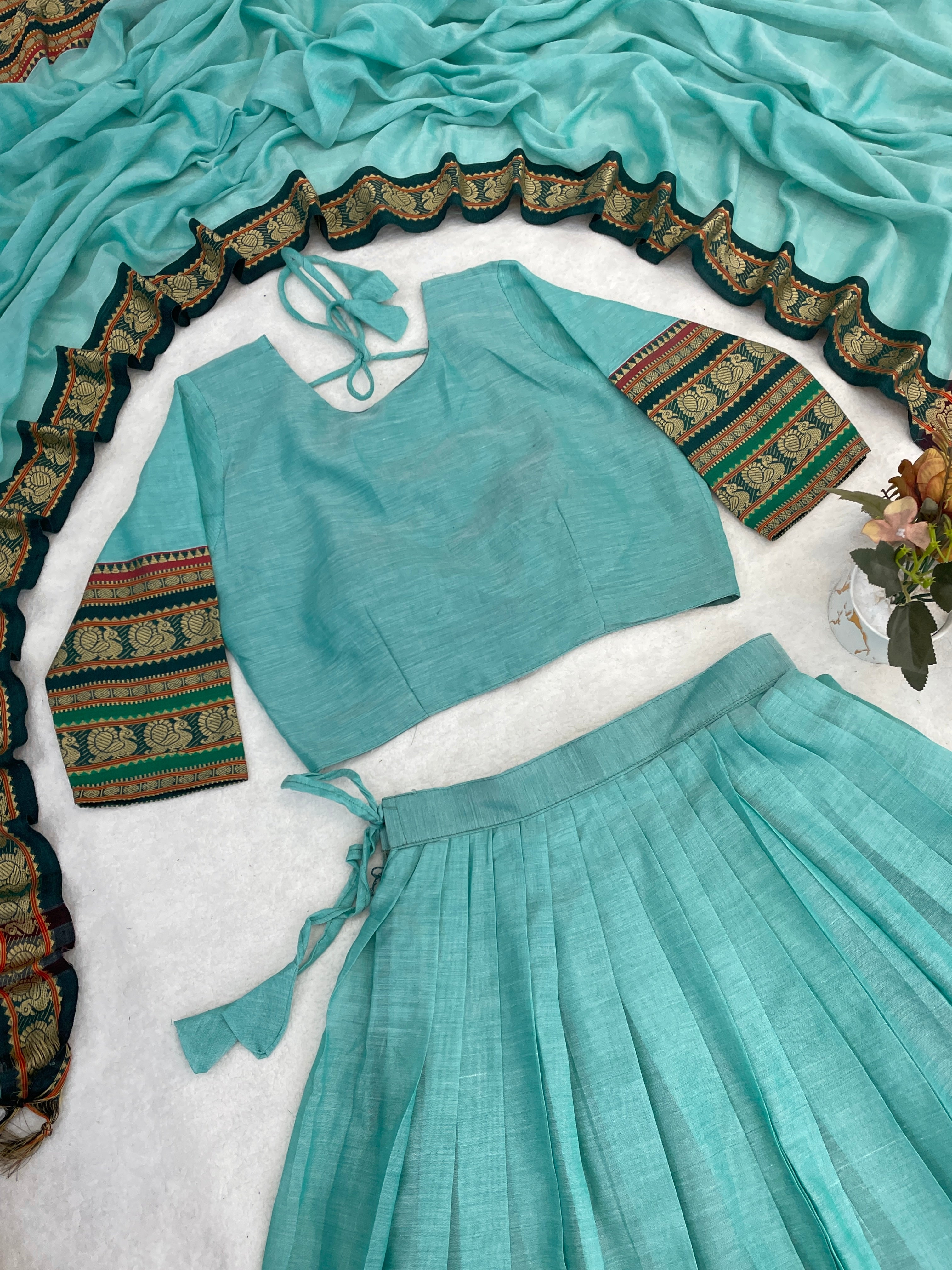 Pure Chanderi Cotton Lehenga With Unstitched Blouse