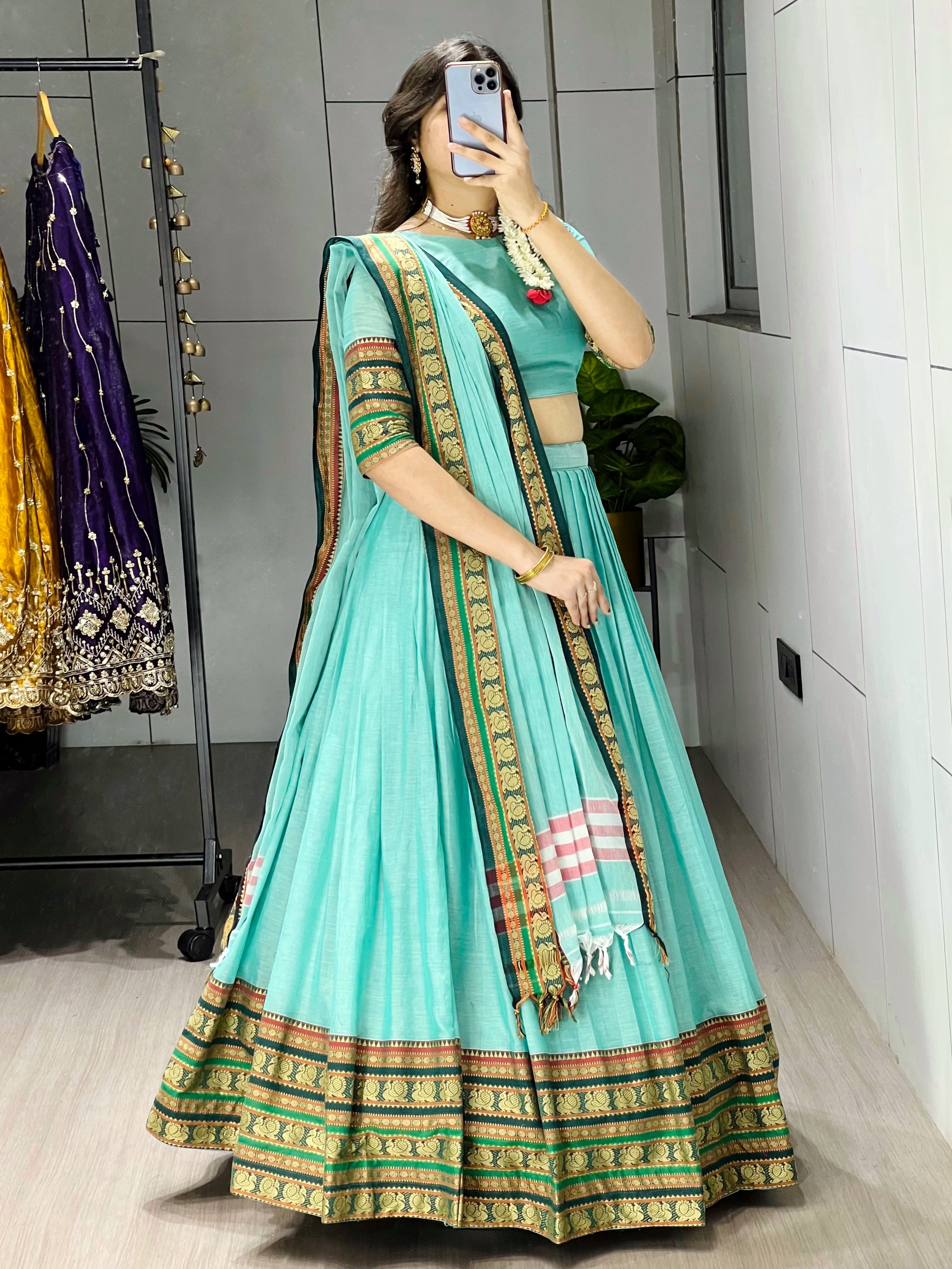 Pure Chanderi Cotton Lehenga With Unstitched Blouse