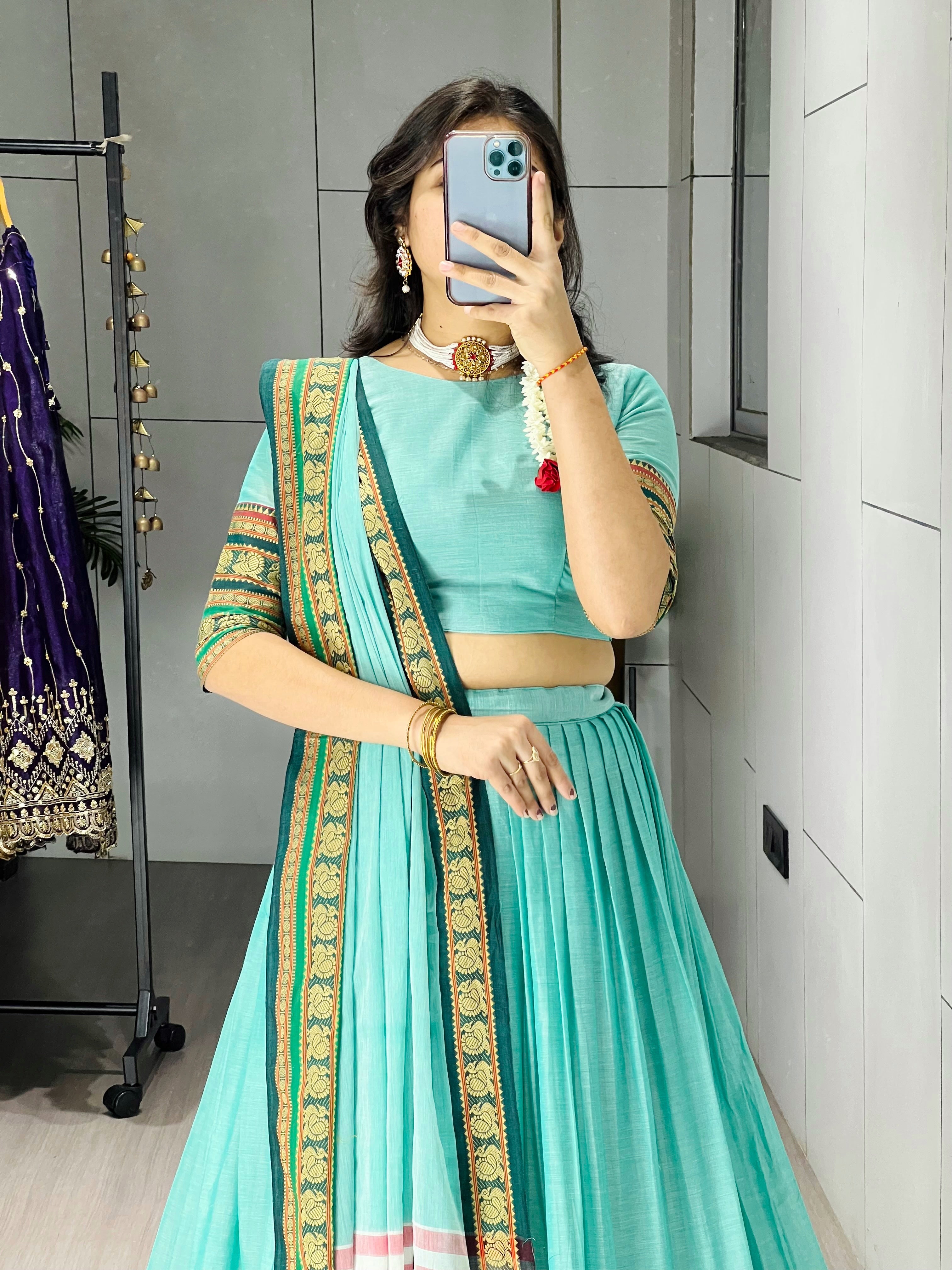 Pure Chanderi Cotton Lehenga With Unstitched Blouse