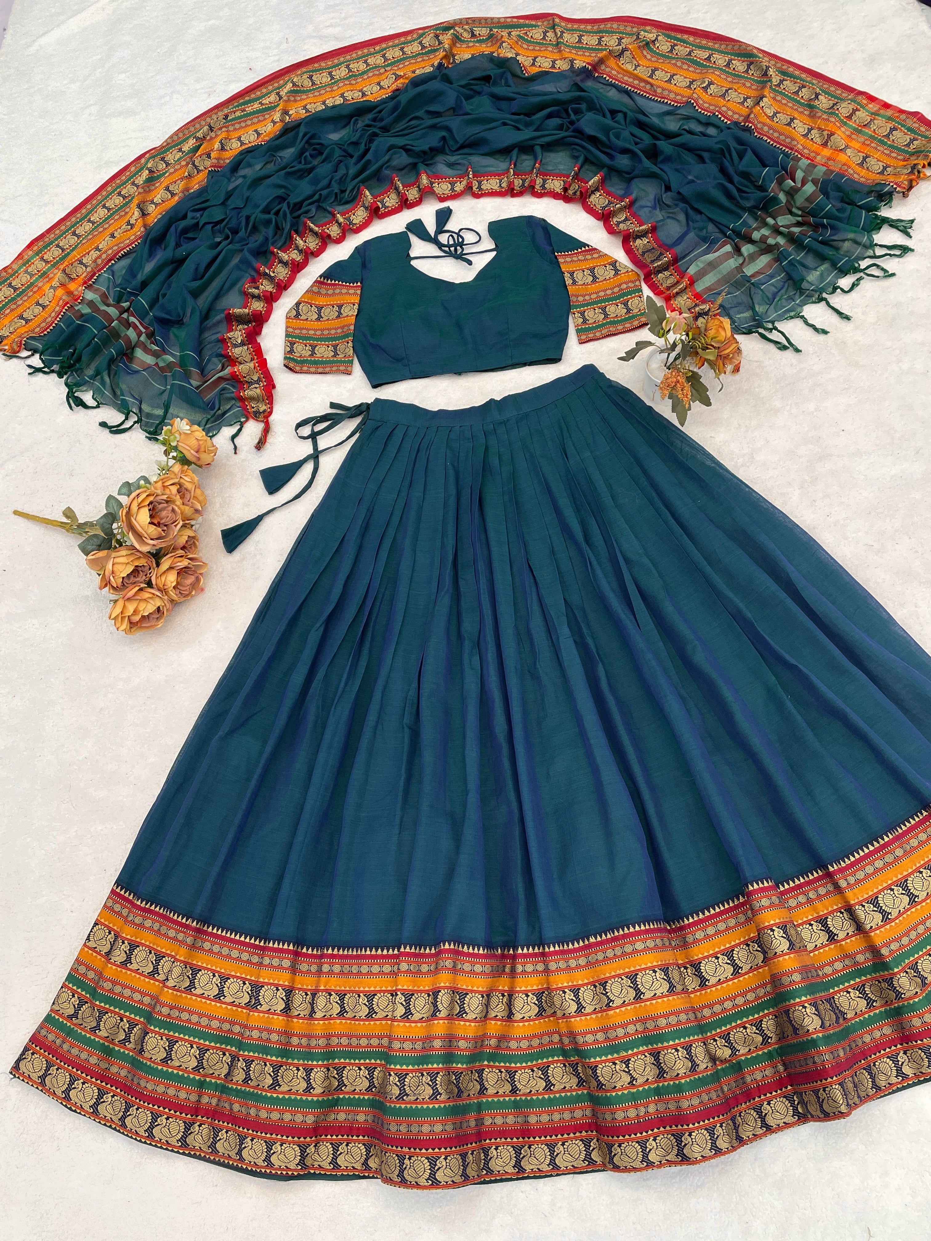 Pure Chanderi Cotton Lehenga With Unstitched Blouse