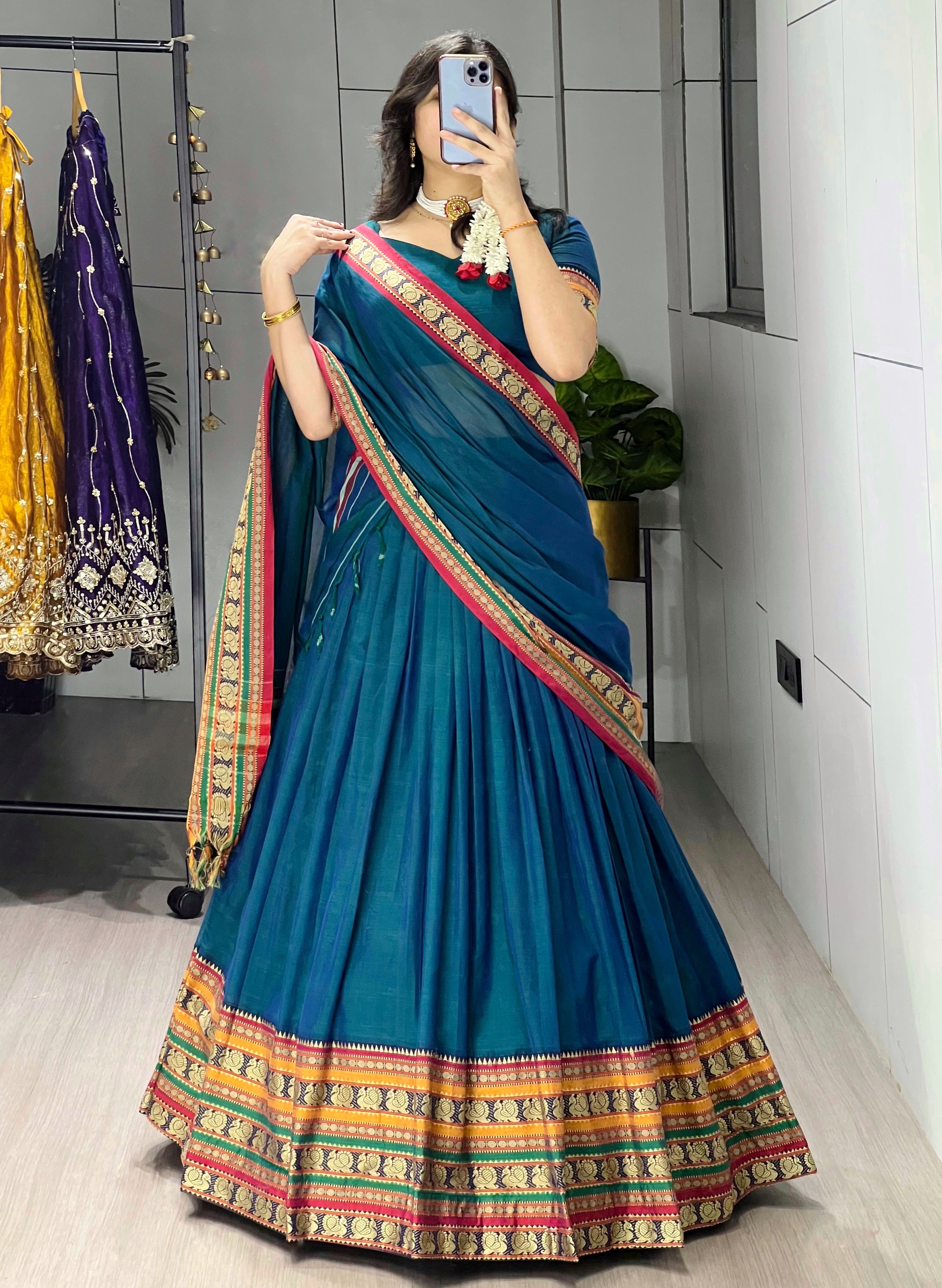 Pure Chanderi Cotton Lehenga With Unstitched Blouse