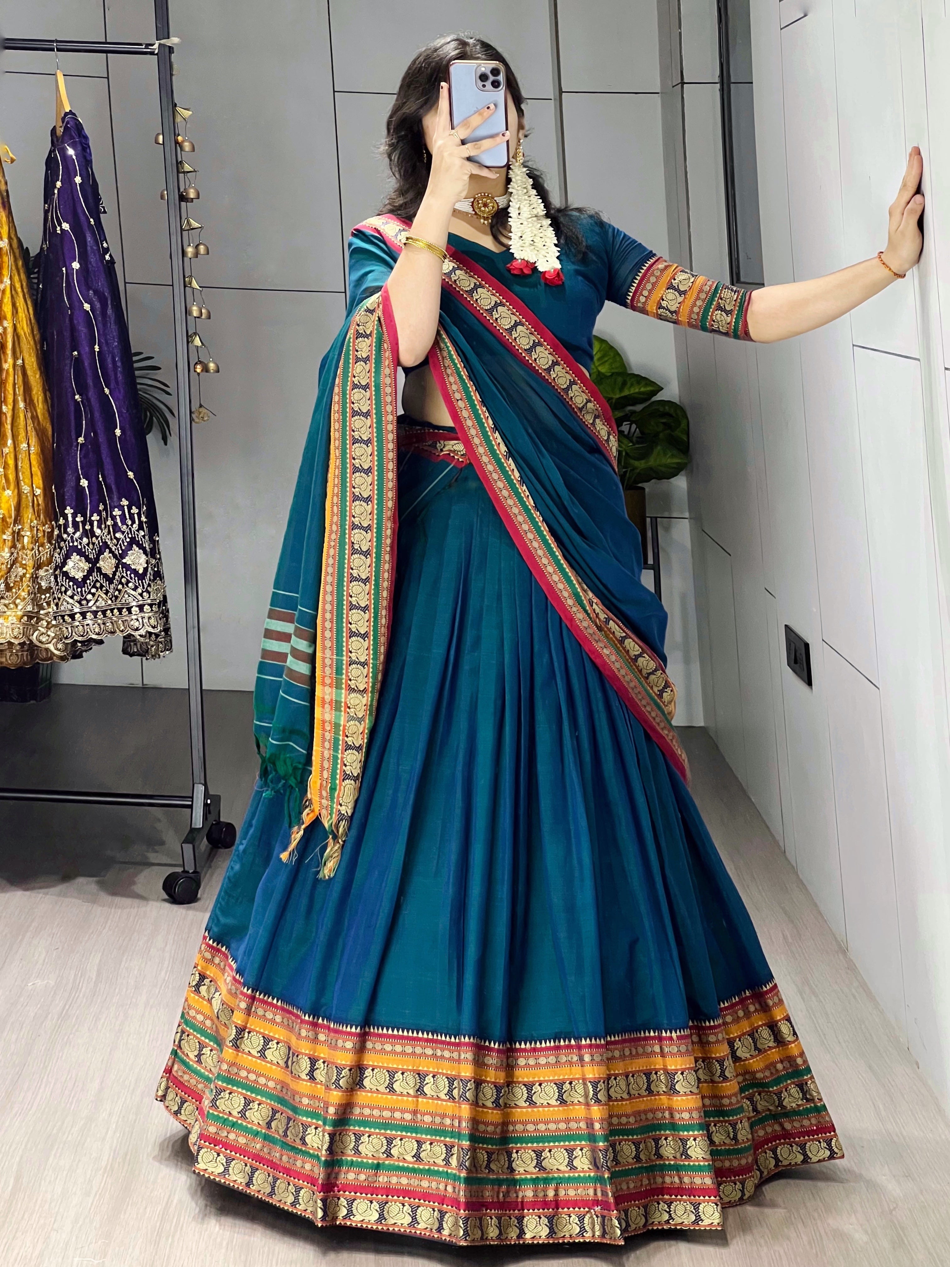 Pure Chanderi Cotton Lehenga With Unstitched Blouse
