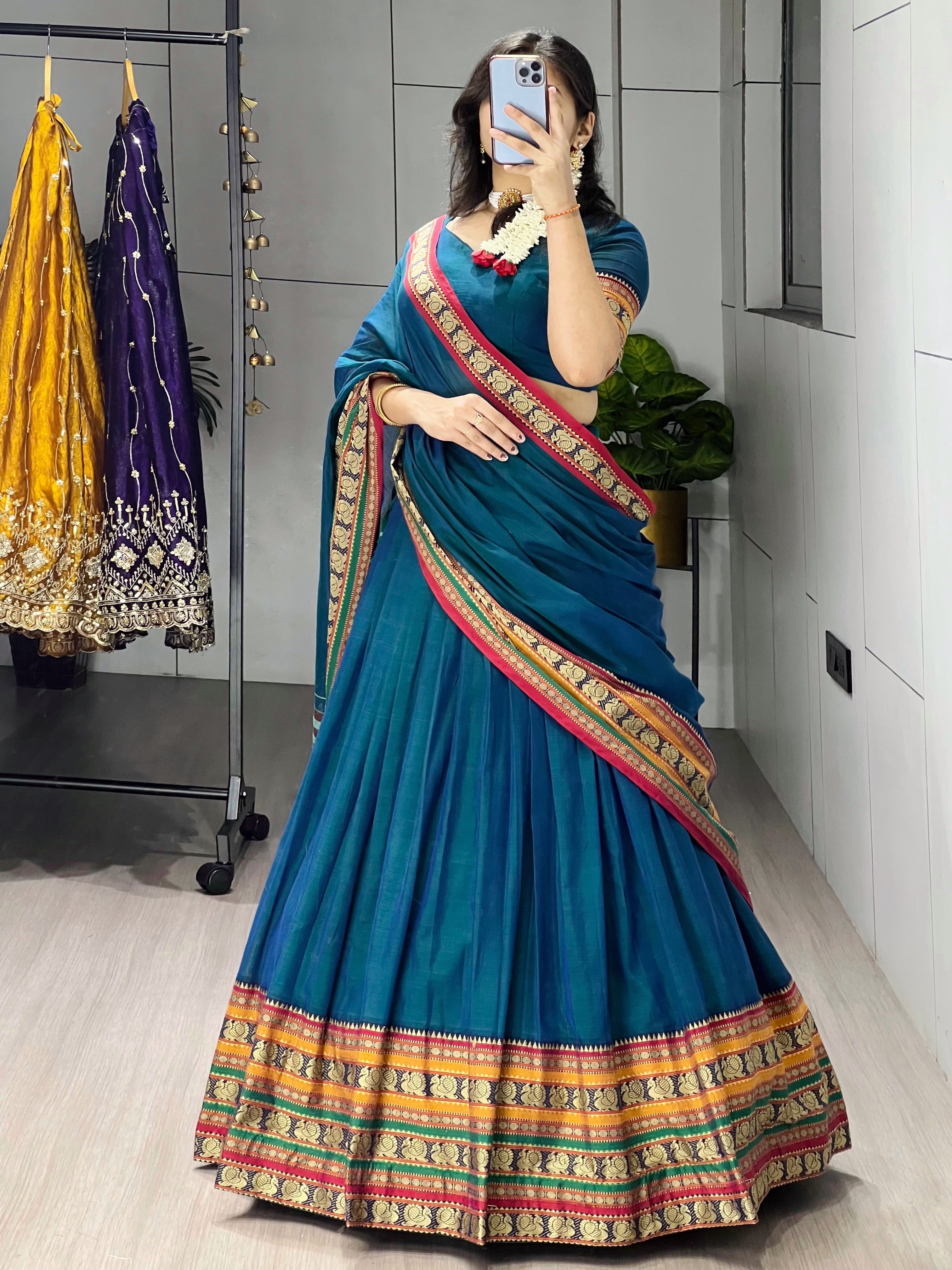 Pure Chanderi Cotton Lehenga With Unstitched Blouse