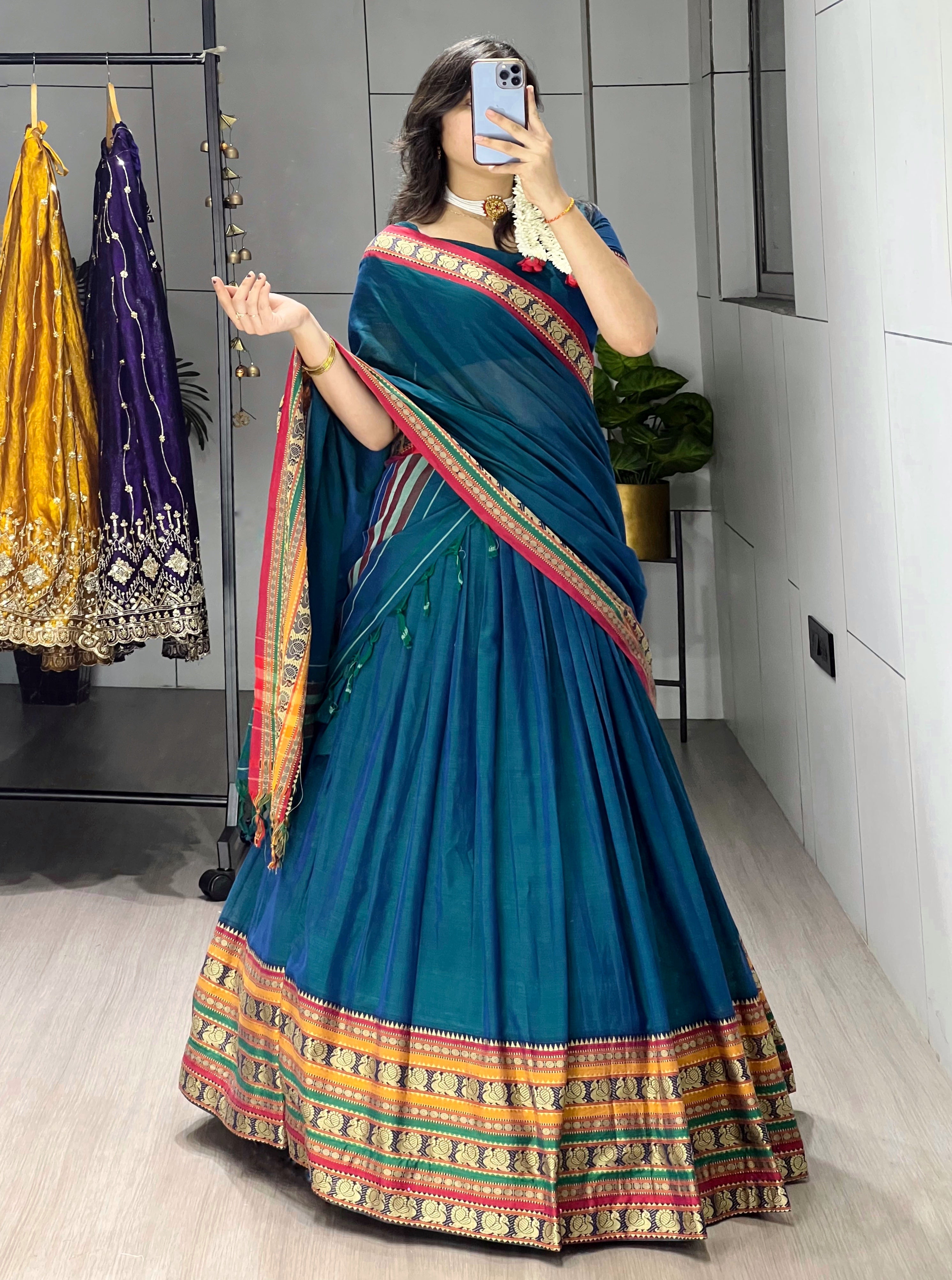 Pure Chanderi Cotton Lehenga With Unstitched Blouse