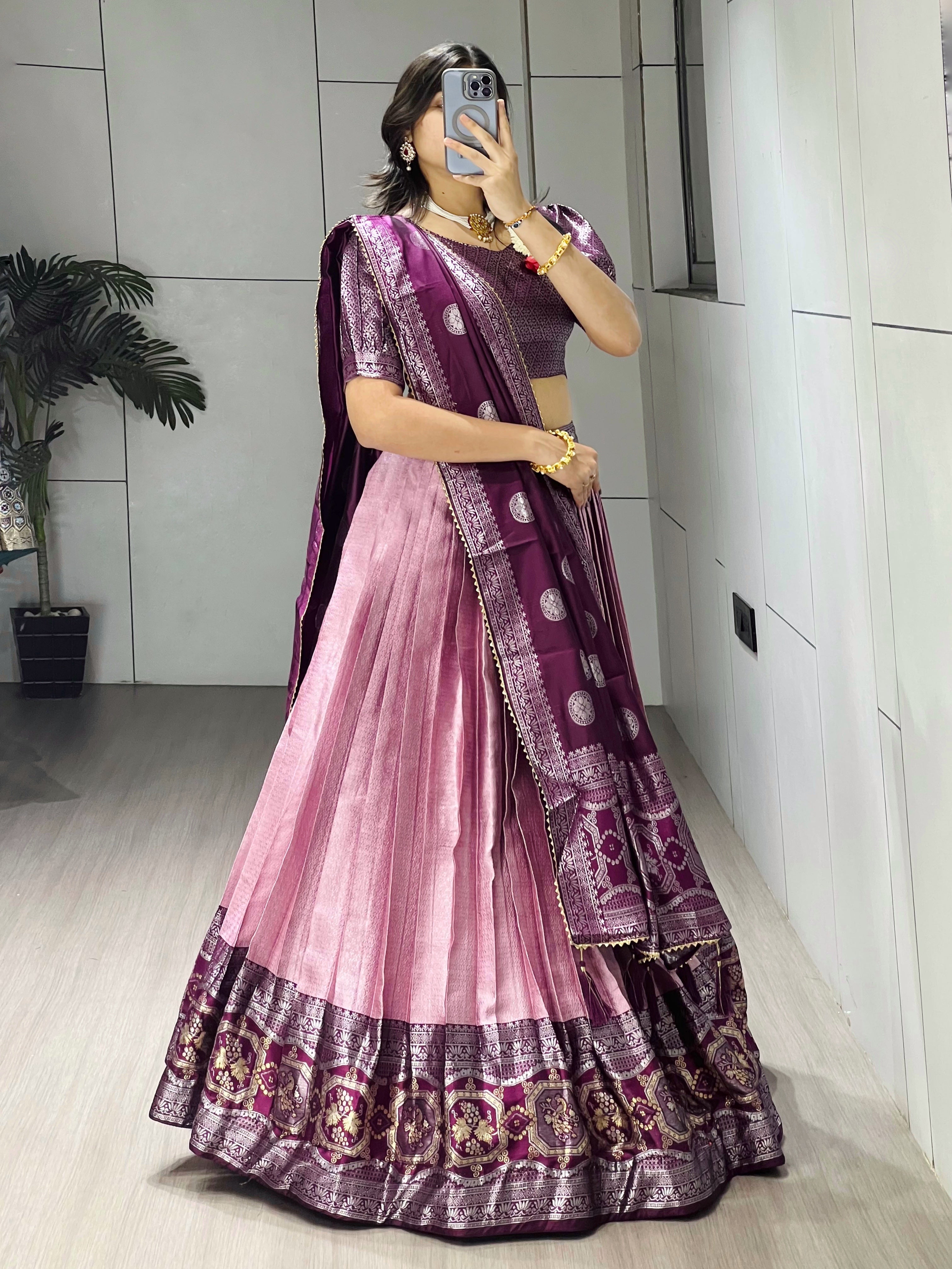 Wine Woven Design lehenga choli With Dupatta