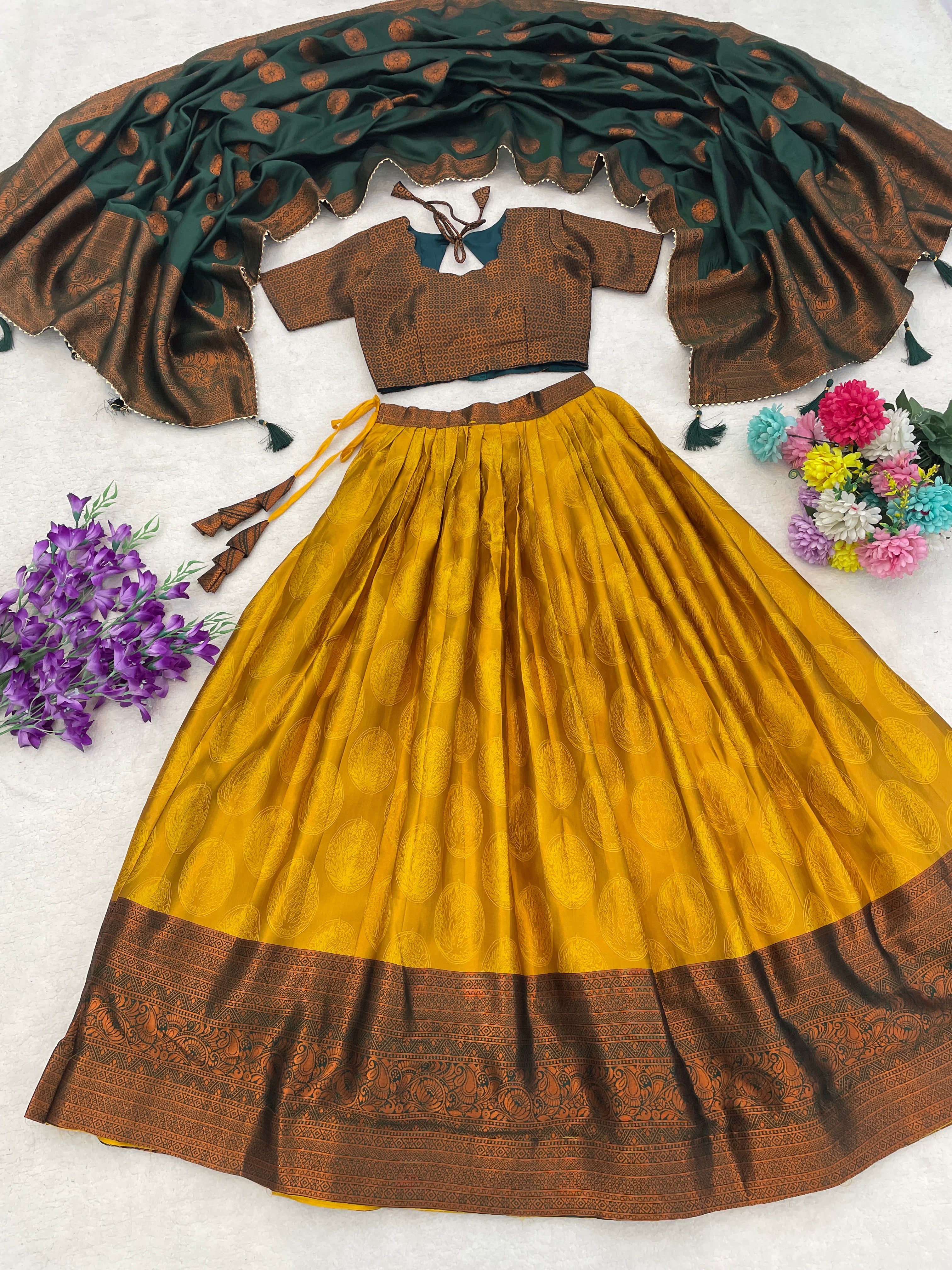 Silk Pattu Kanchipuram Silk Lehenga Choli & Dupatta