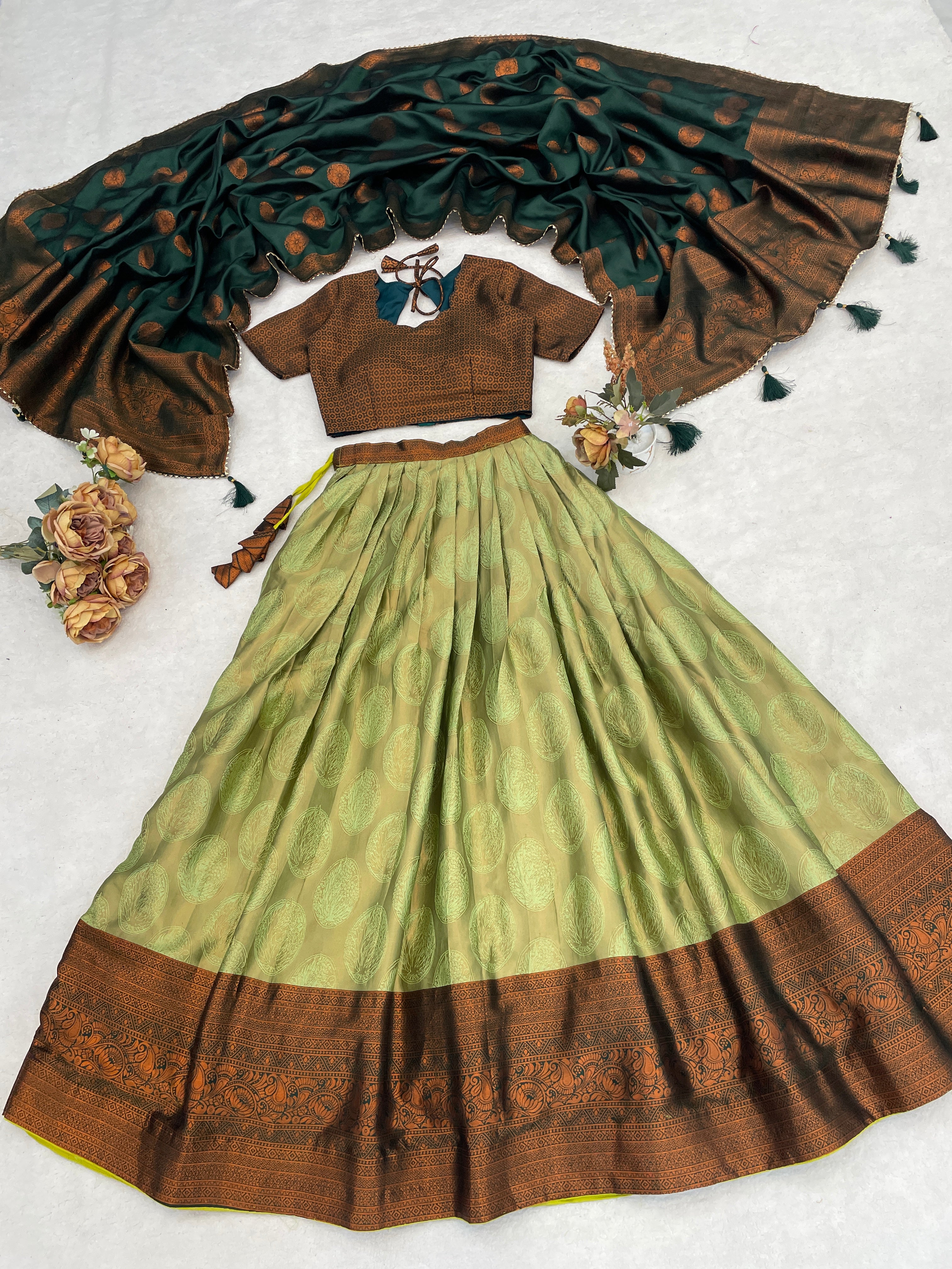 Silk Pattu Kanchipuram Silk Lehenga Choli & Dupatta