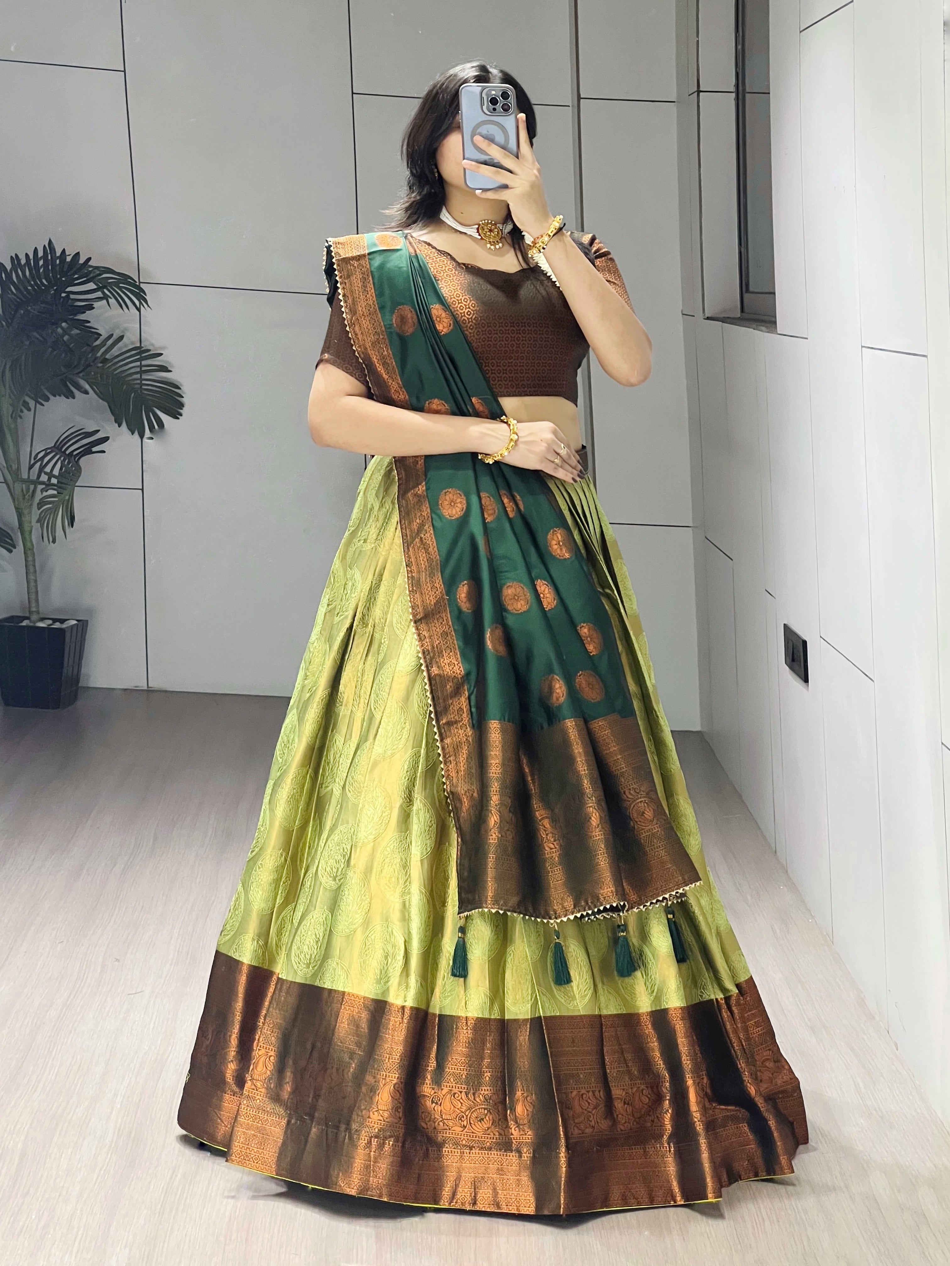Silk Pattu Kanchipuram Silk Lehenga Choli & Dupatta