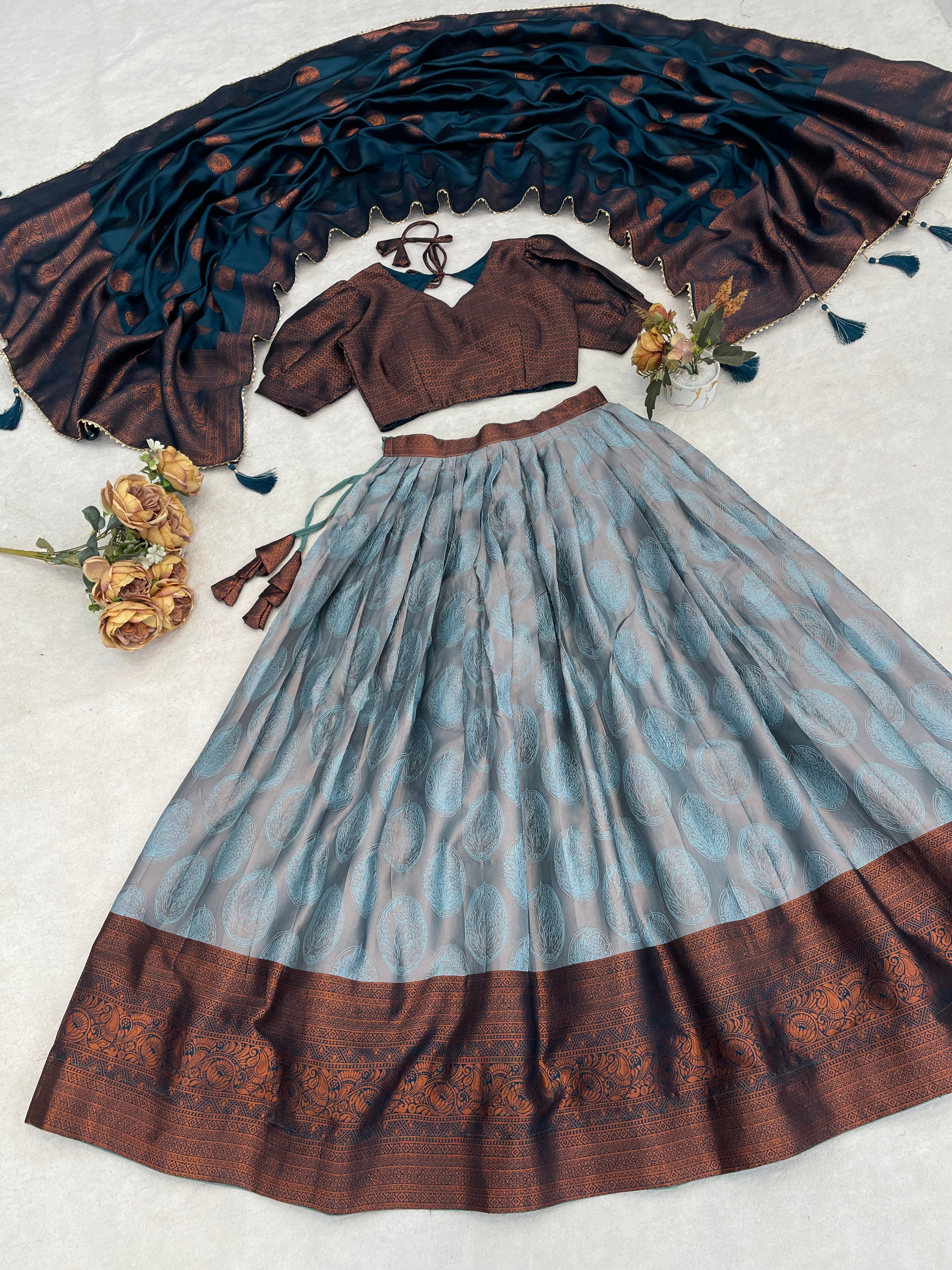 Silk Pattu Kanchipuram Silk Lehenga Choli & Dupatta