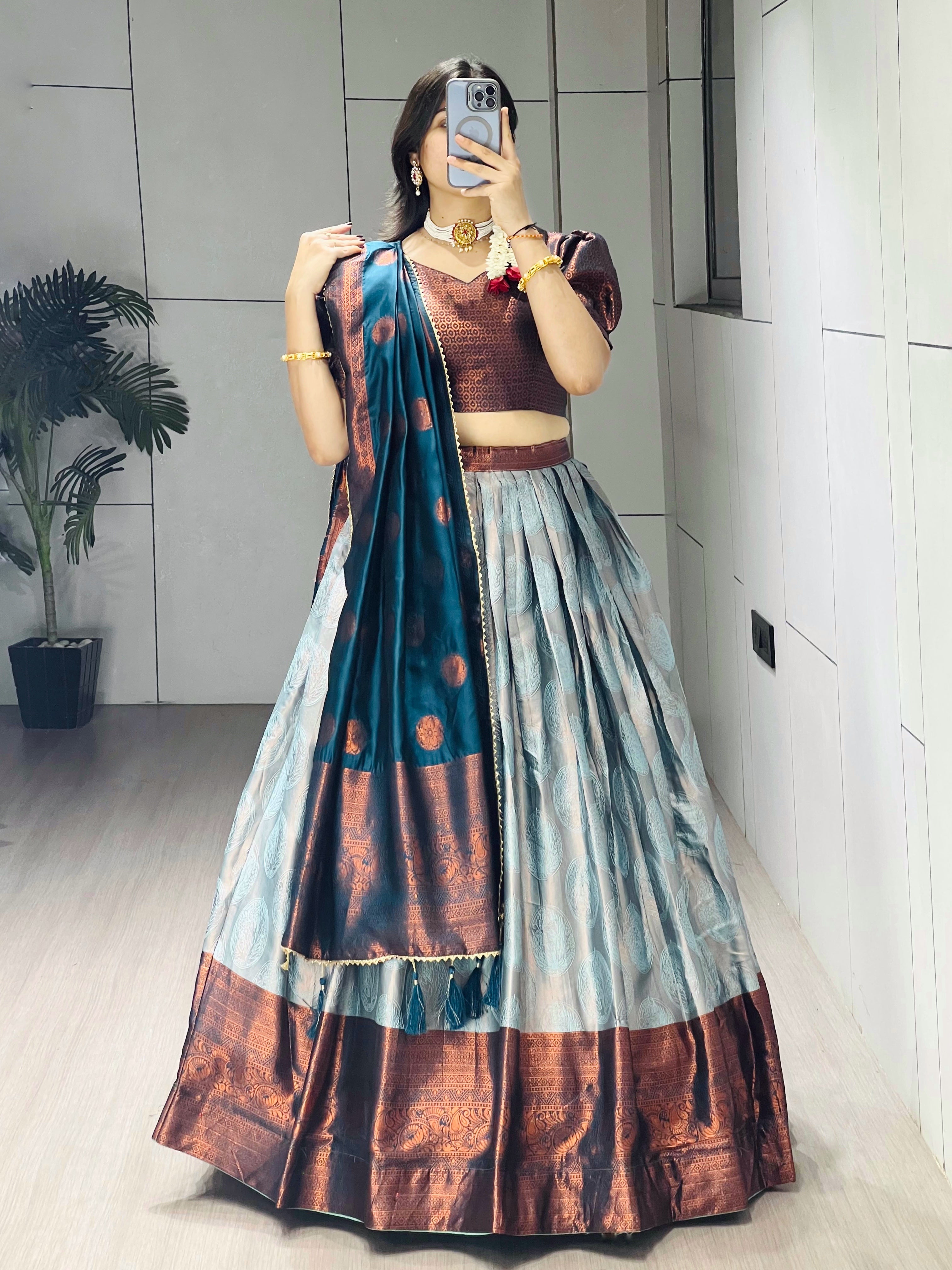Silk Pattu Kanchipuram Silk Lehenga Choli & Dupatta