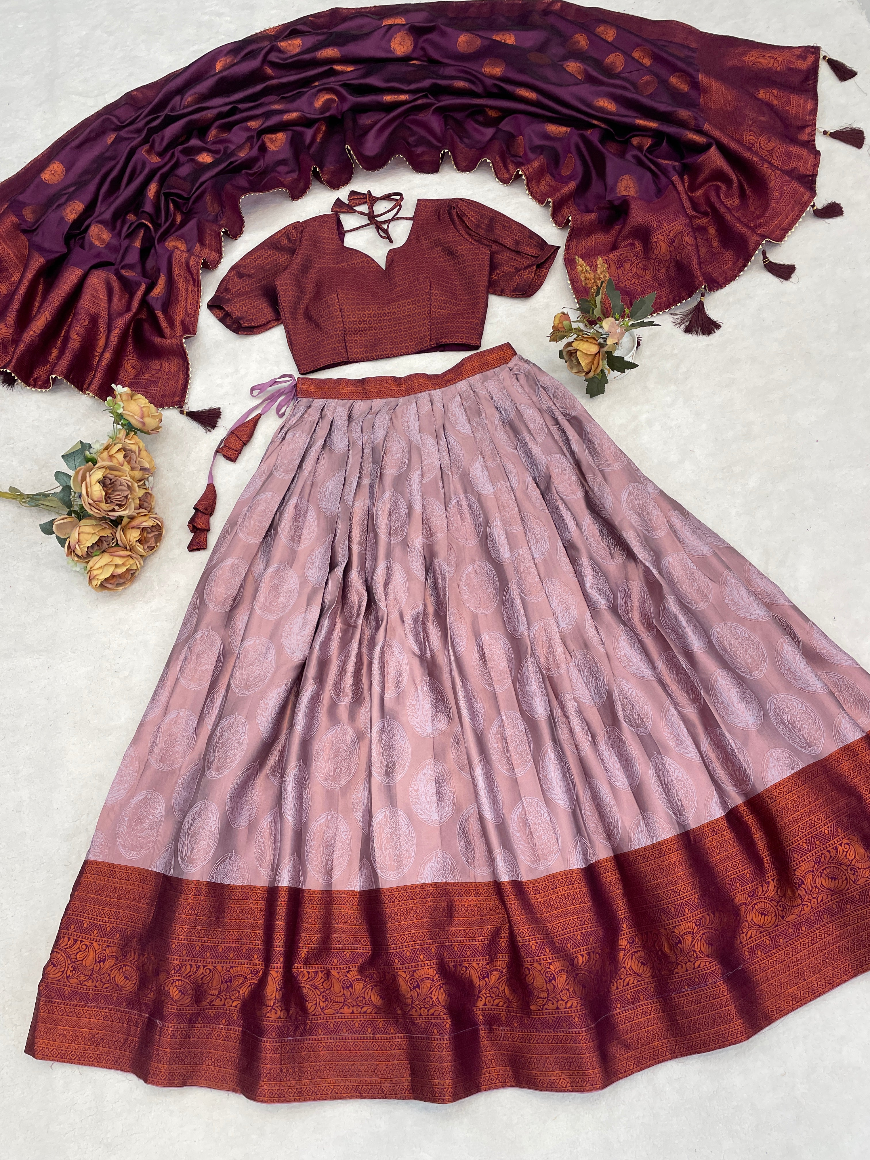 Silk Pattu Kanchipuram Silk Lehenga Choli & Dupatta