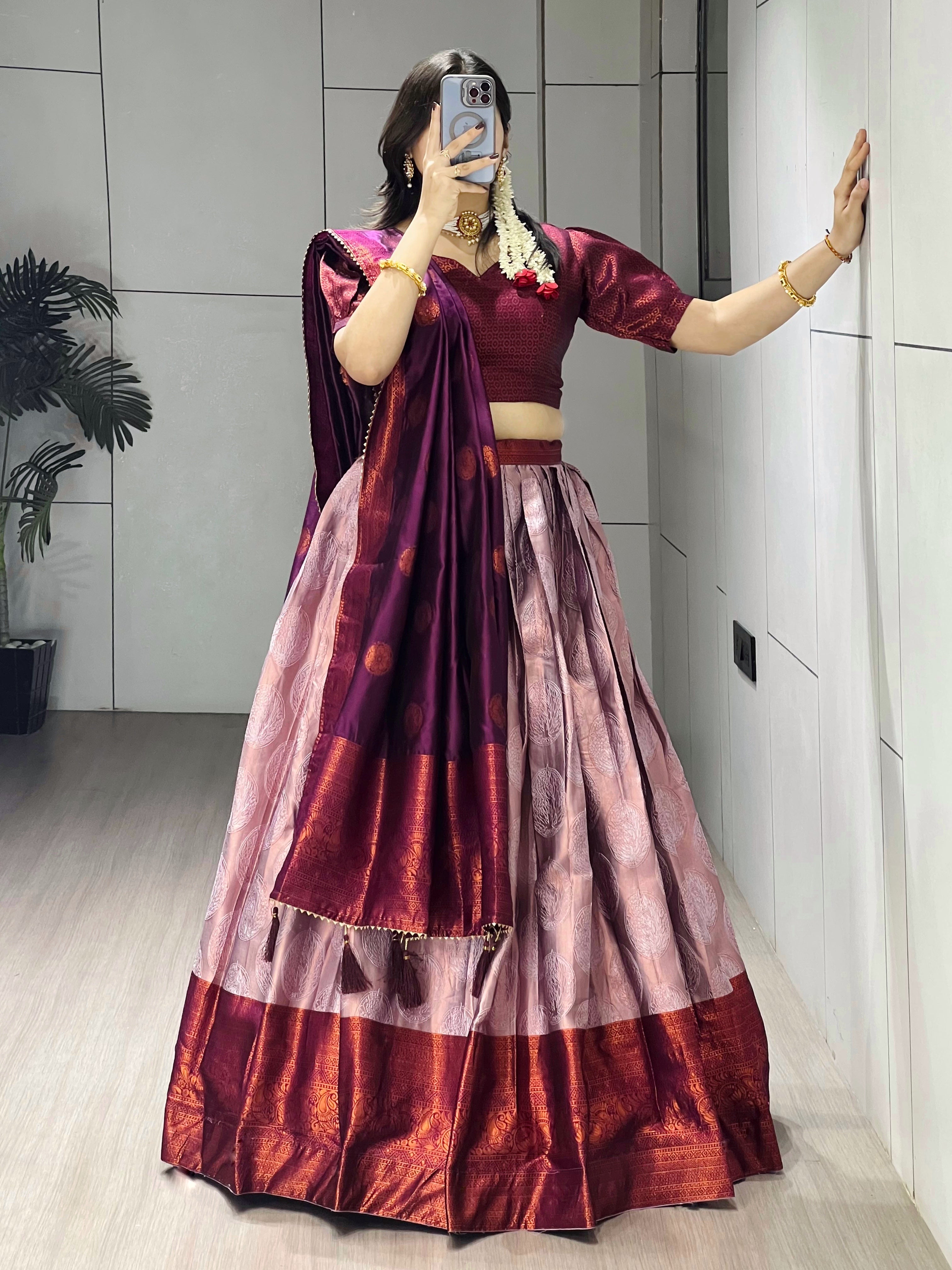 Silk Pattu Kanchipuram Silk Lehenga Choli & Dupatta