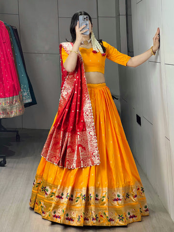 Golden Paithani Silk Lehenga Choli Sets