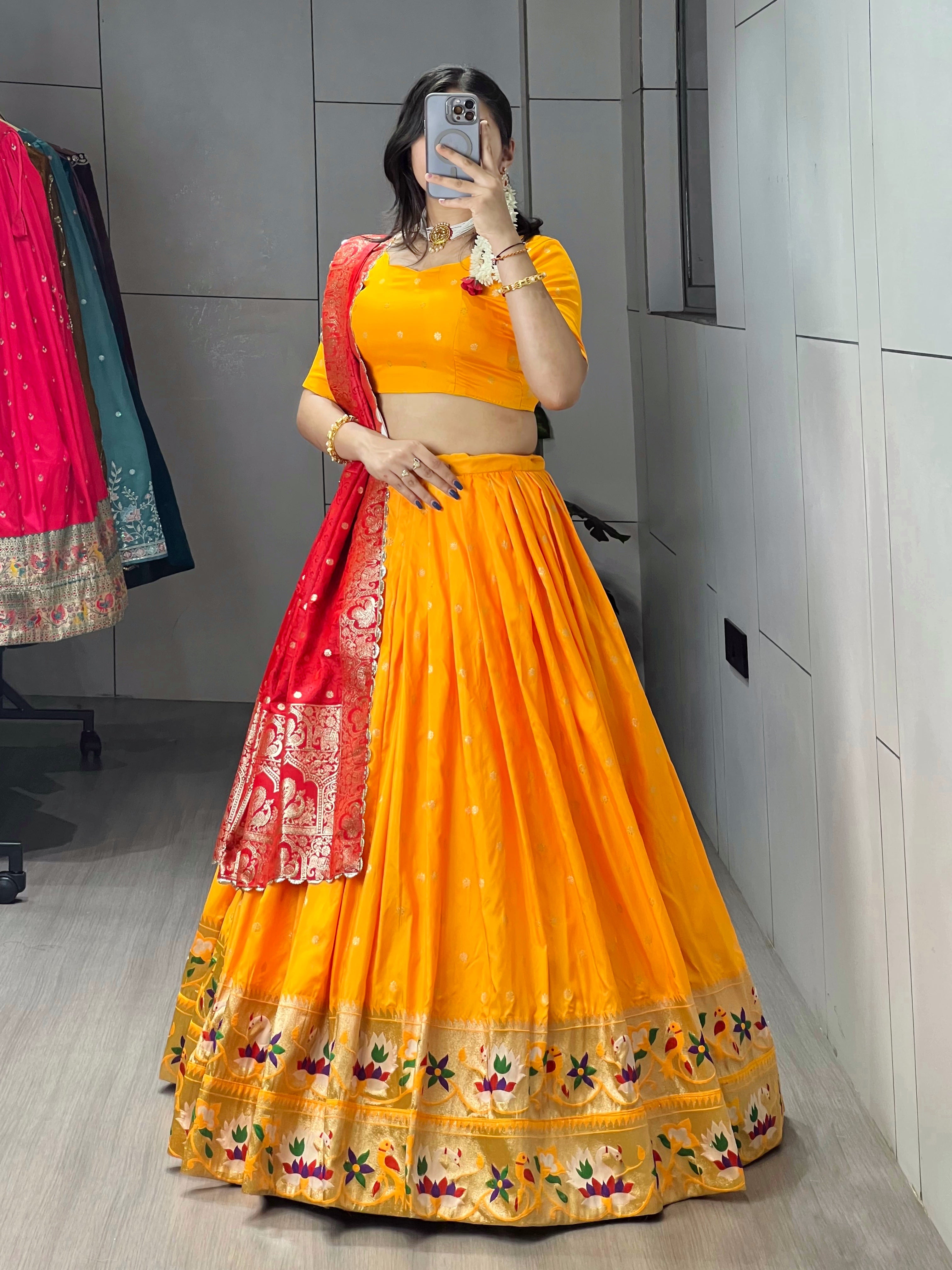 Golden Paithani Silk Lehenga Choli Sets