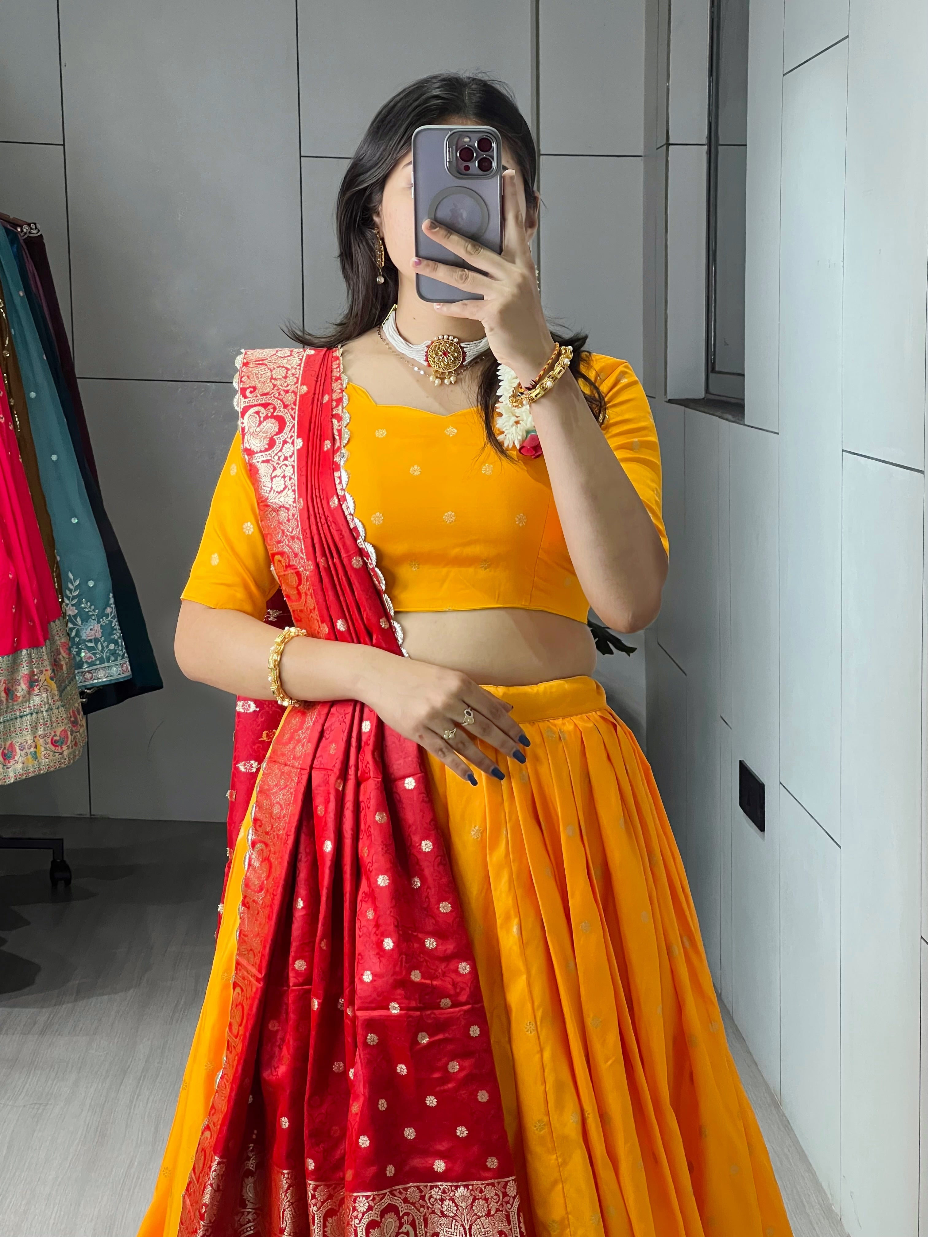 Golden Paithani Silk Lehenga Choli Sets