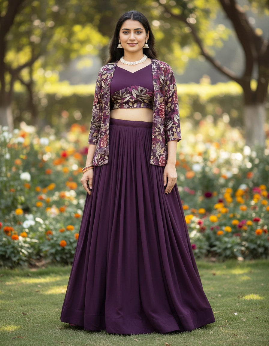 Designer Lehenga Set with Floral Print Jacket