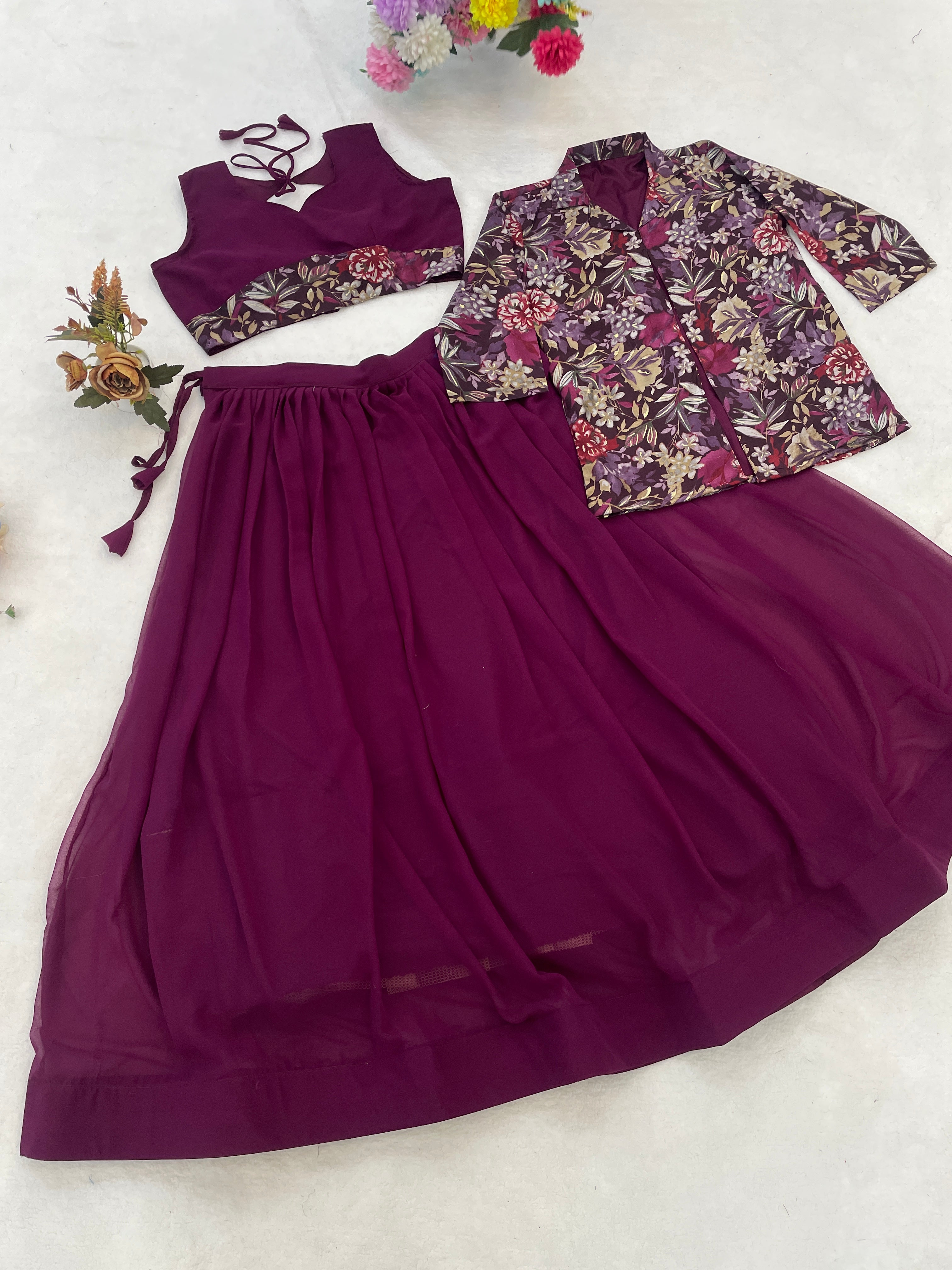 Designer Lehenga Set with Floral Print Jacket