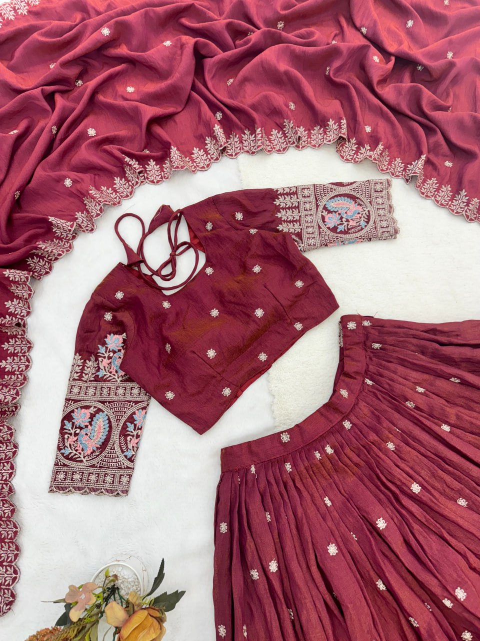 Burgandy Color Vichitraa Thread Embroidery Work Lehenga Choli