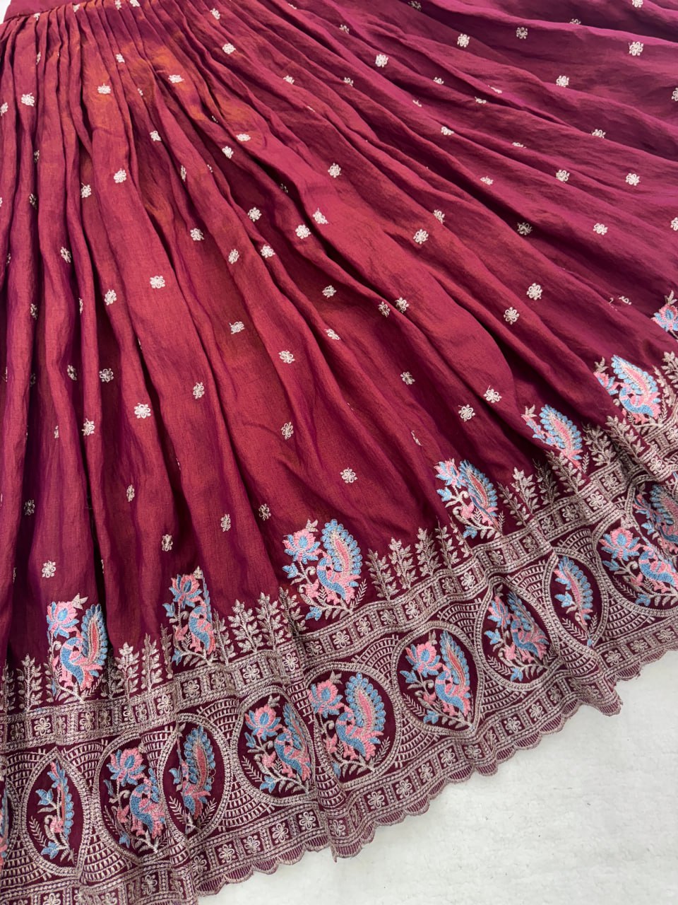 Burgandy Color Vichitraa Thread Embroidery Work Lehenga Choli