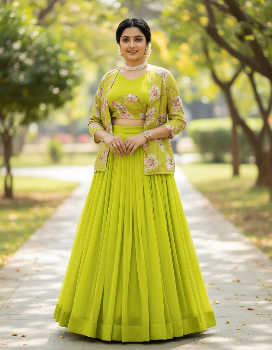 Lavender Purple 3-Piece Lehenga Choli Set with Printed Shrug Jacket