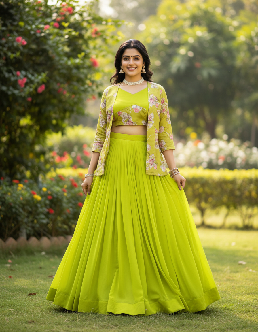 Lavender Purple 3-Piece Lehenga Choli Set with Printed Shrug Jacket