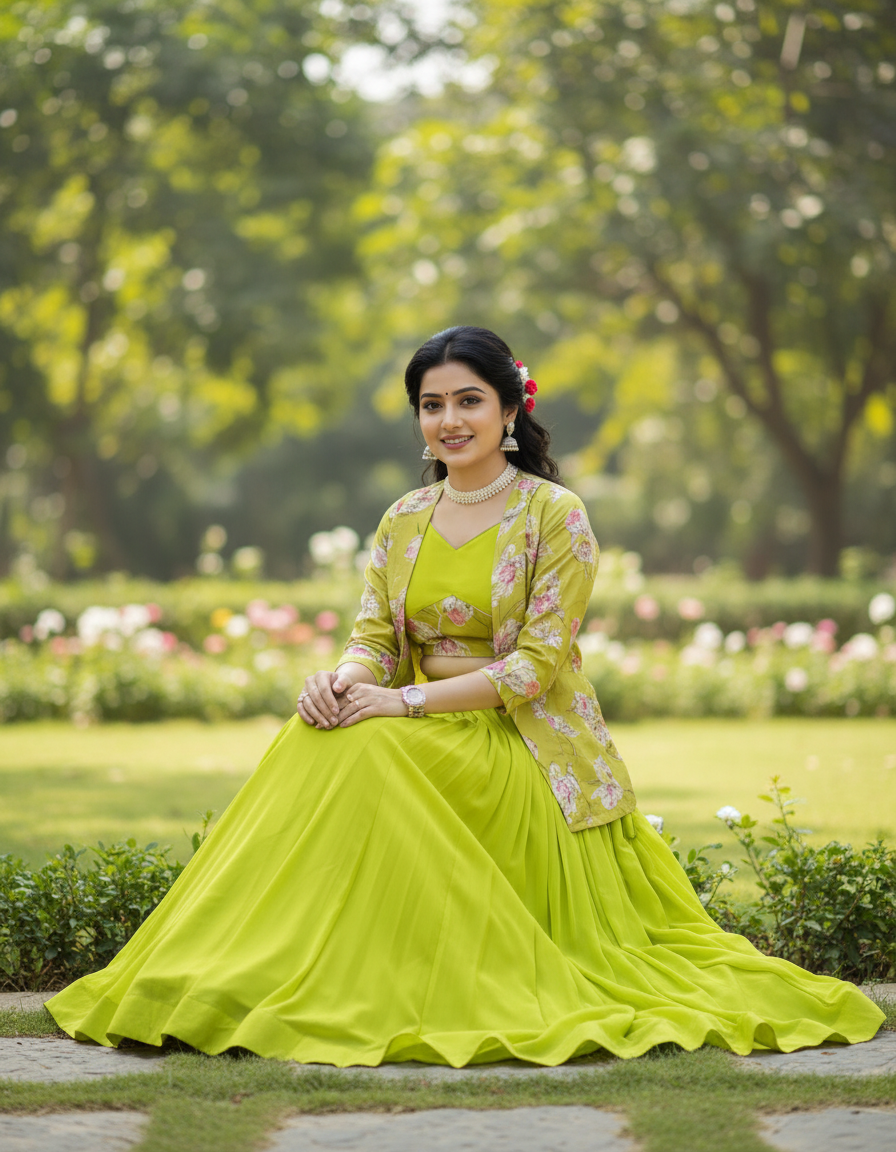 Lavender Purple 3-Piece Lehenga Choli Set with Printed Shrug Jacket