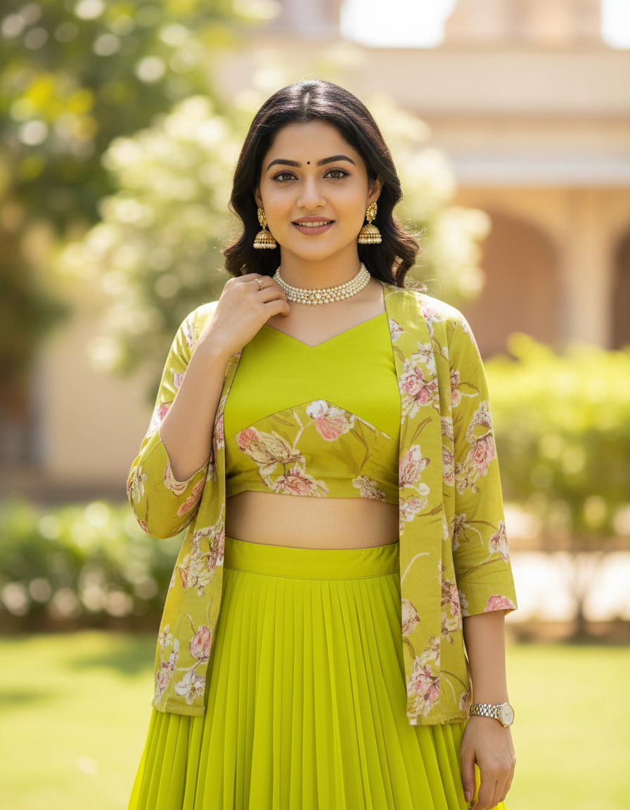 Lavender Purple 3-Piece Lehenga Choli Set with Printed Shrug Jacket