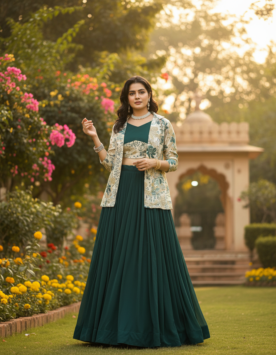 Trending Designer Lehenga Set with Floral Print Jacket