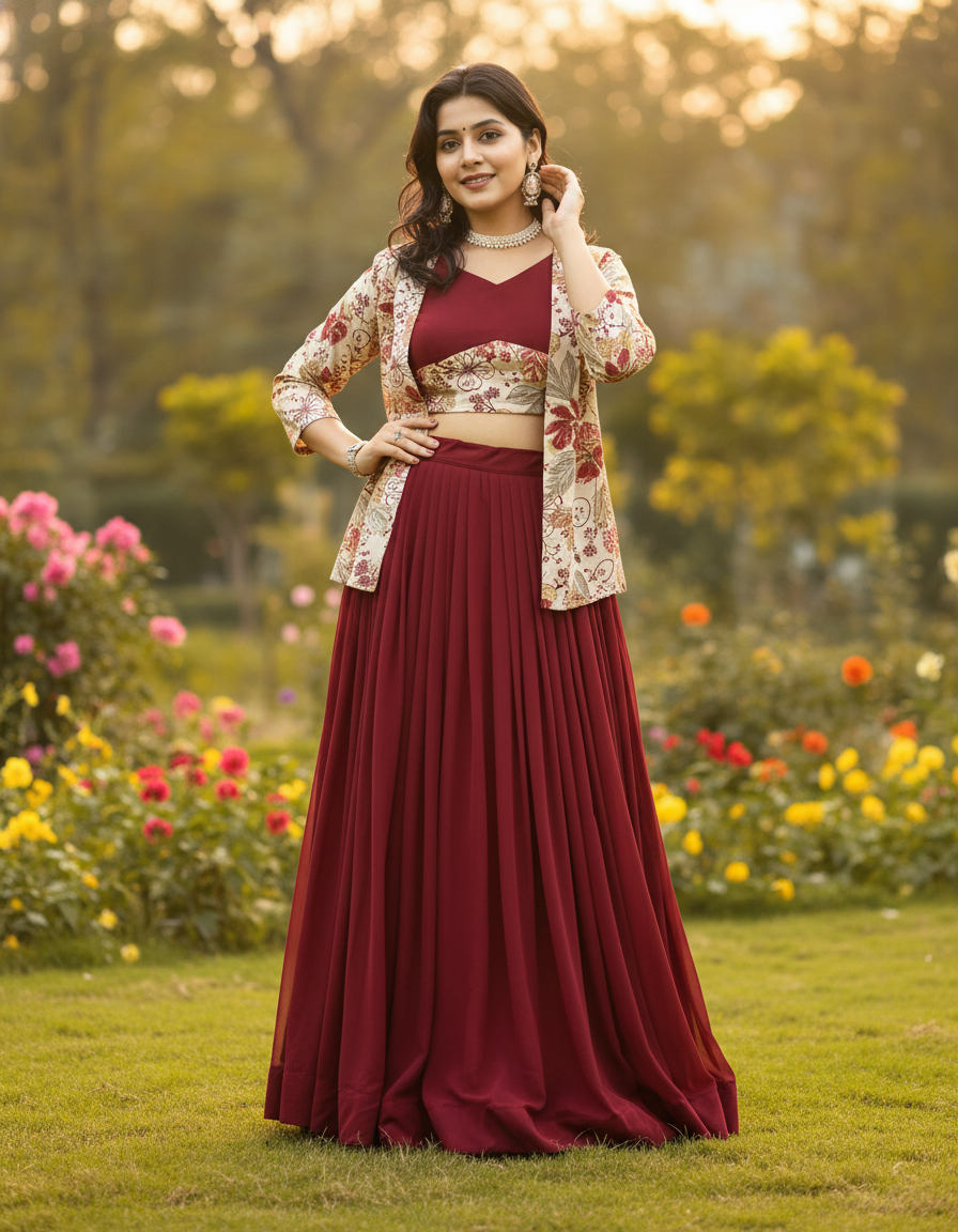 Trending Designer Lehenga Set with Floral Print Jacket