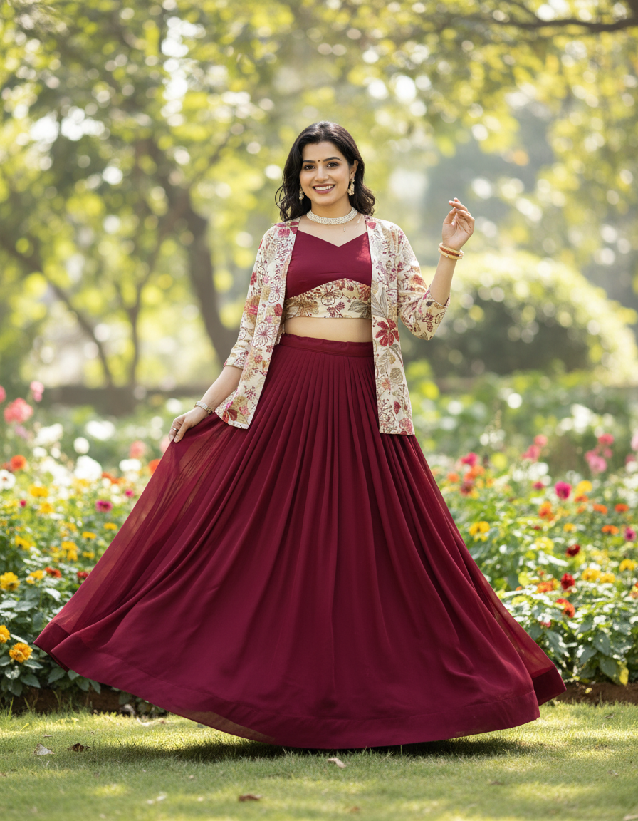 Trending Designer Lehenga Set with Floral Print Jacket