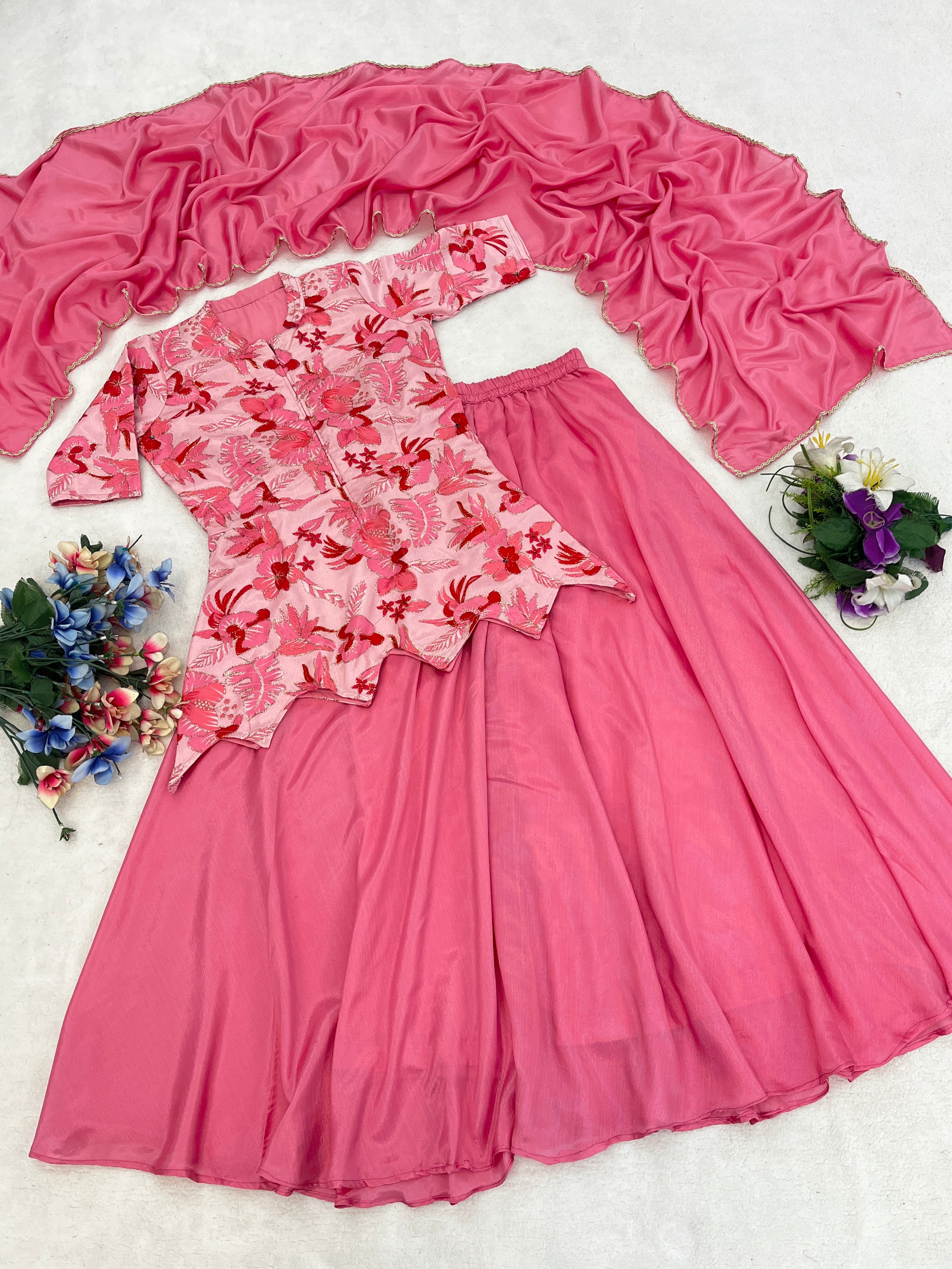 Letest Fancy Top-Plazo With Dupatta Sets