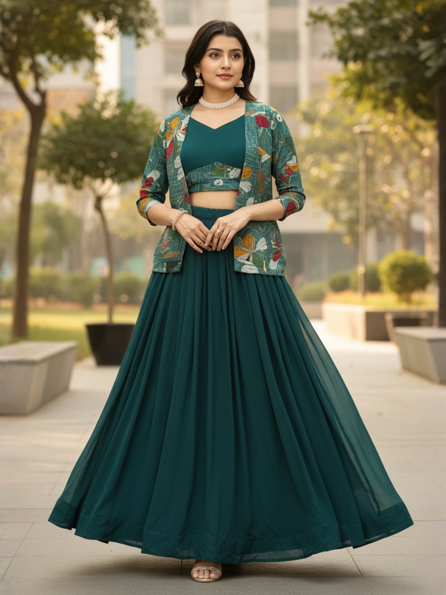 Classical New Foil Printed Koti Lehenga Set