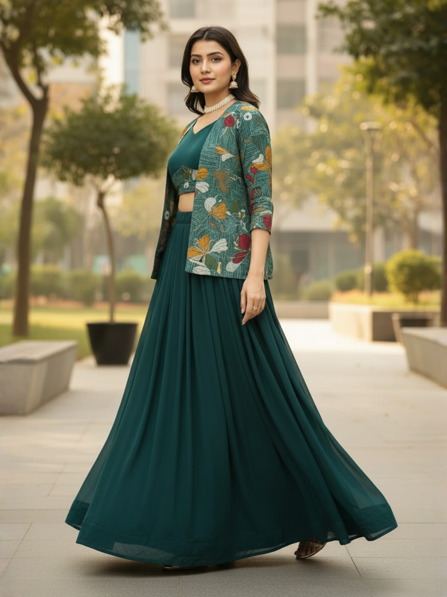 Classical New Foil Printed Koti Lehenga Set