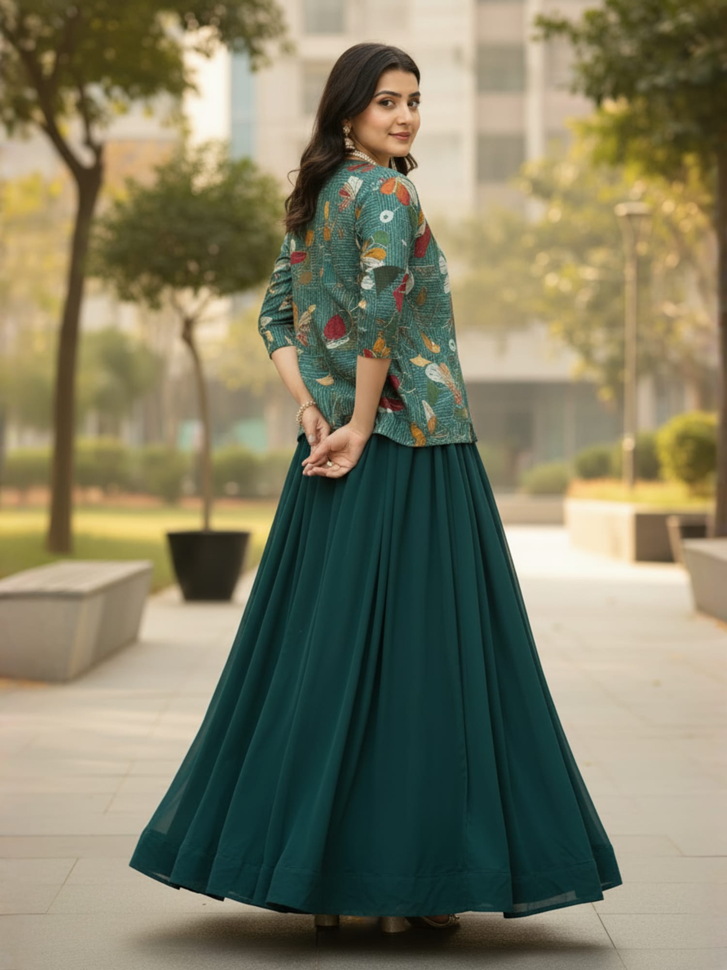 Classical New Foil Printed Koti Lehenga Set