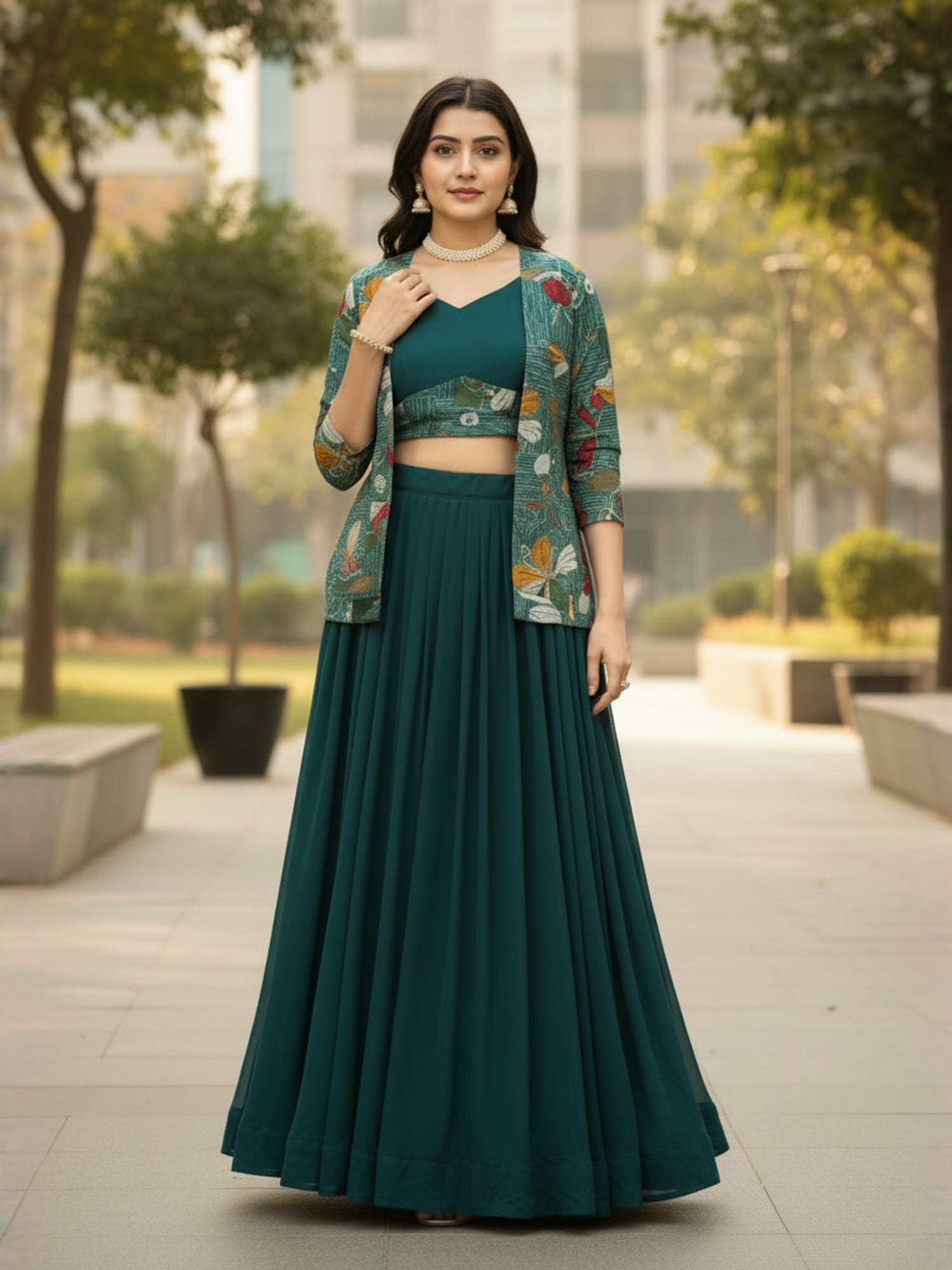 Classical New Foil Printed Koti Lehenga Set