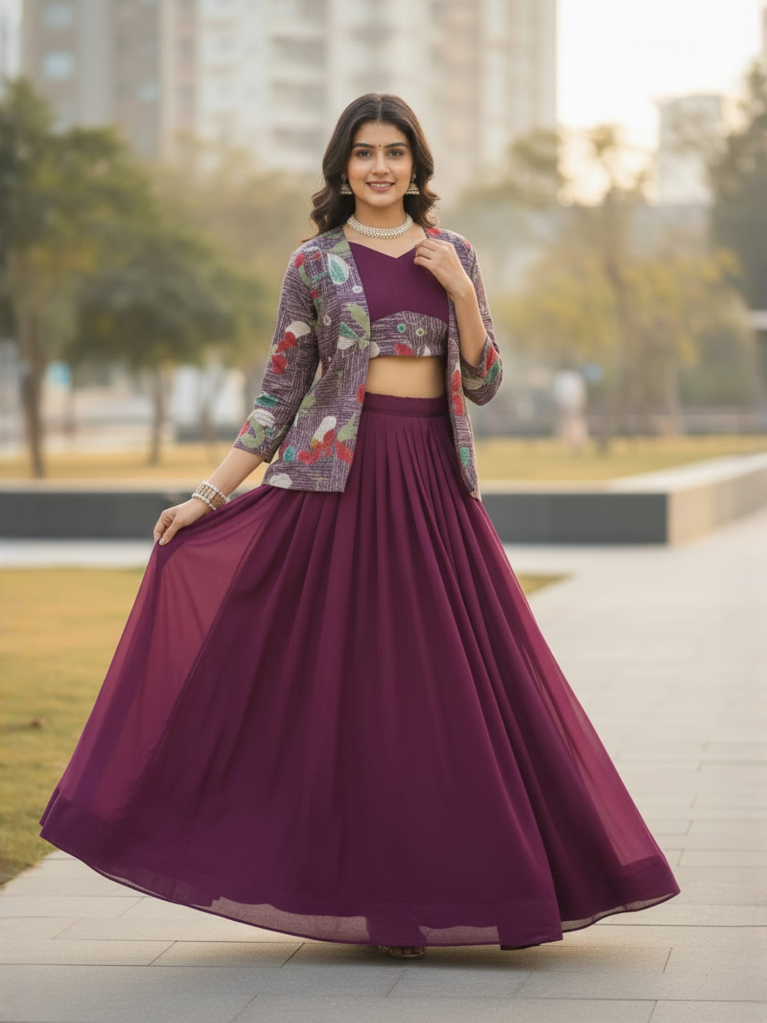 Classical New Foil Printed Koti Lehenga Set