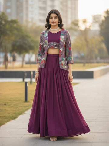 Classical New Foil Printed Koti Lehenga Set