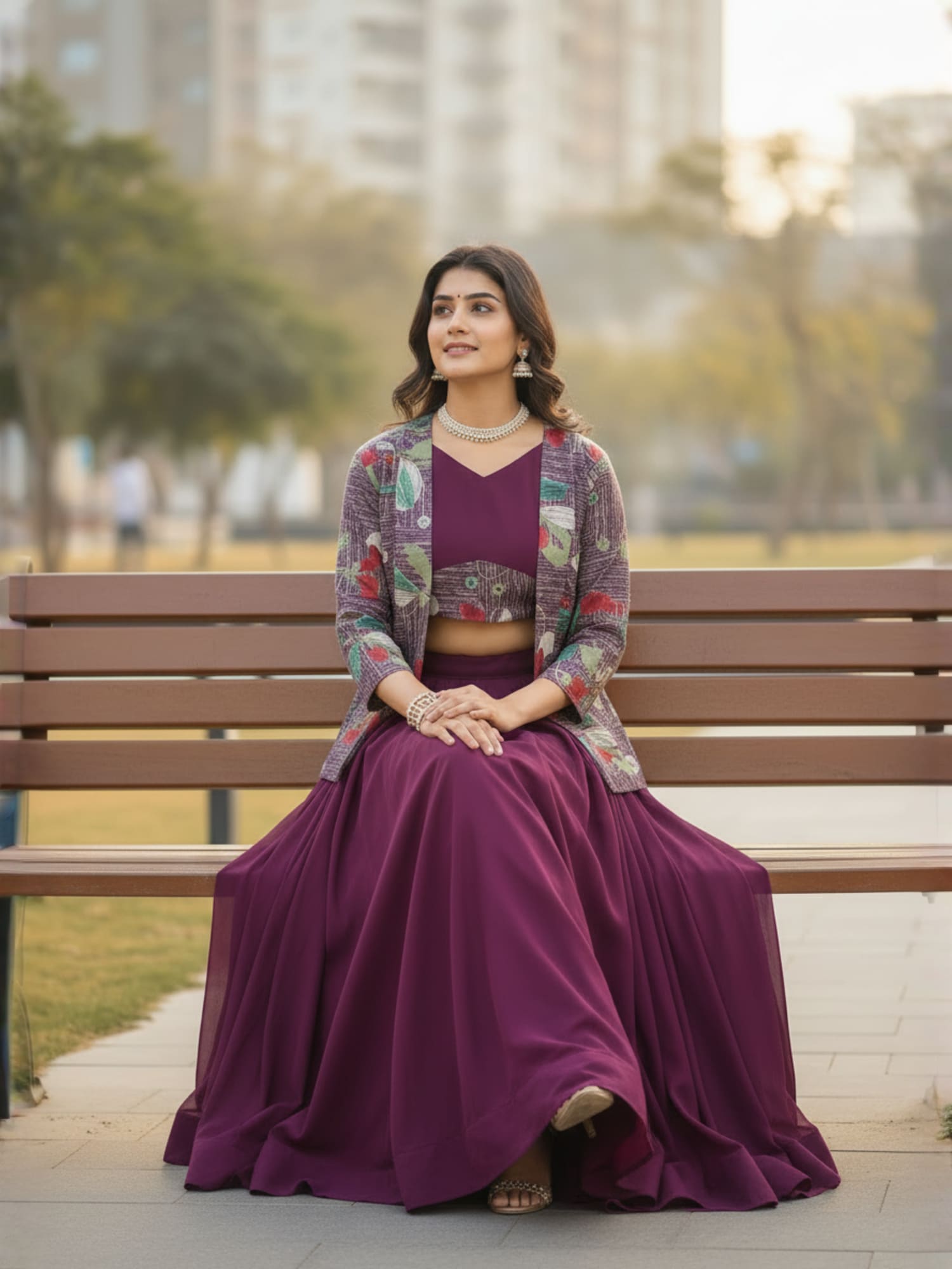 Classical New Foil Printed Koti Lehenga Set