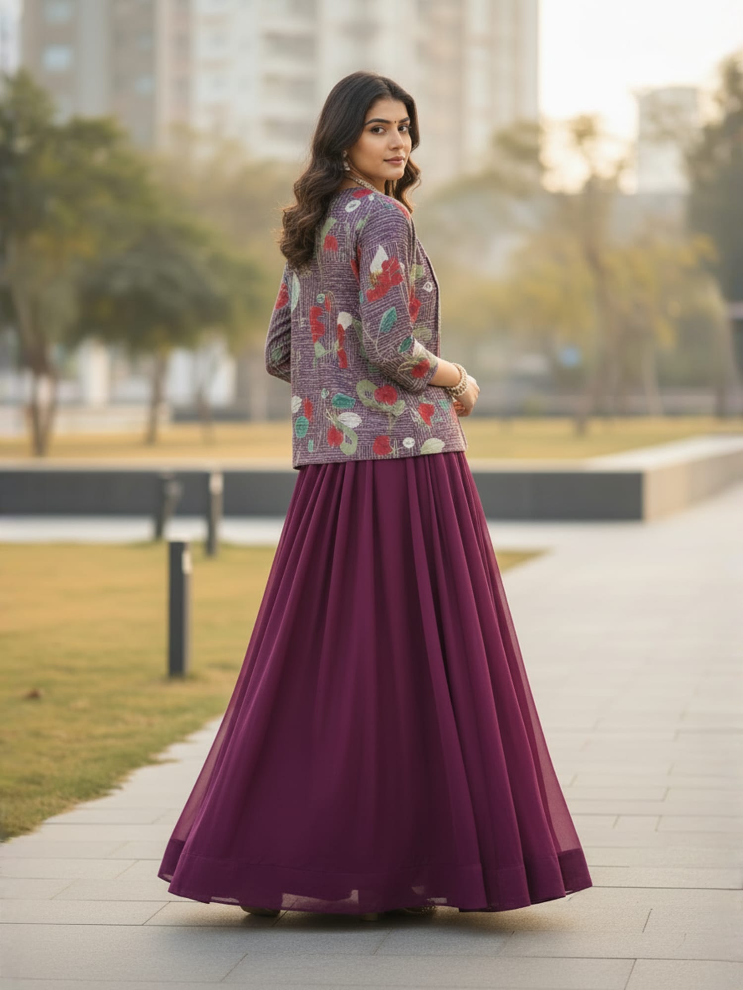 Classical New Foil Printed Koti Lehenga Set