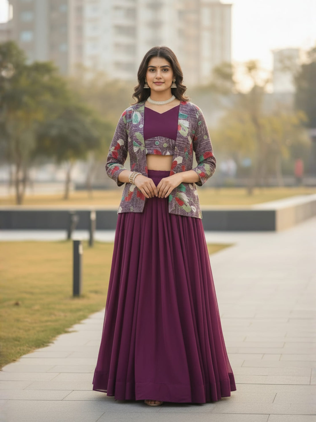 Classical New Foil Printed Koti Lehenga Set