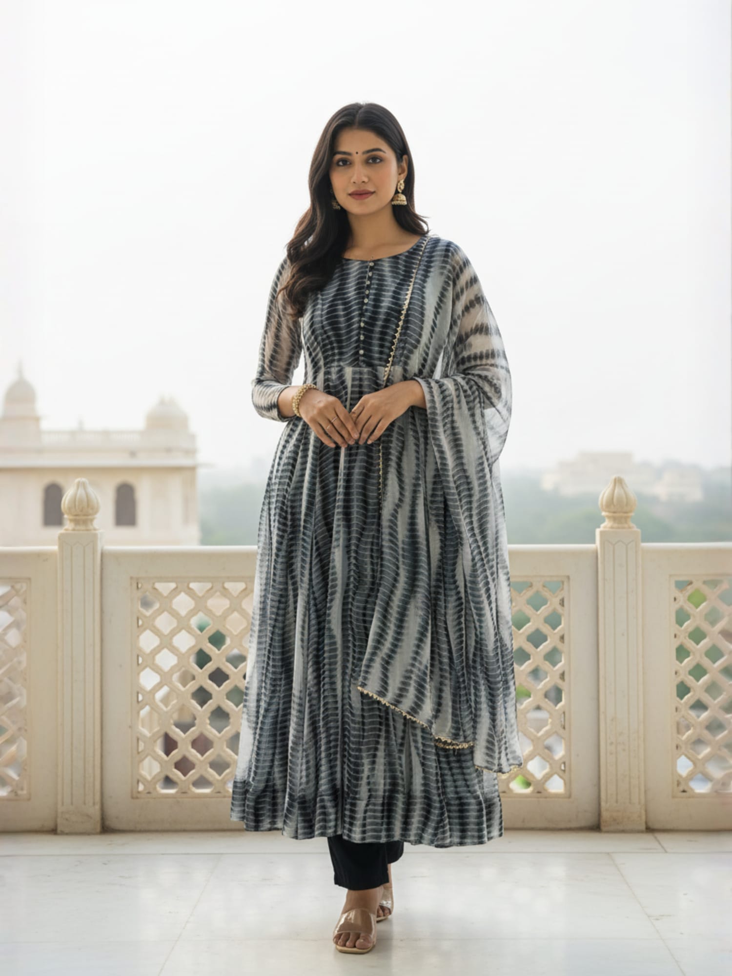 Purple & Black Majestic Shibori Leheriya Kurti