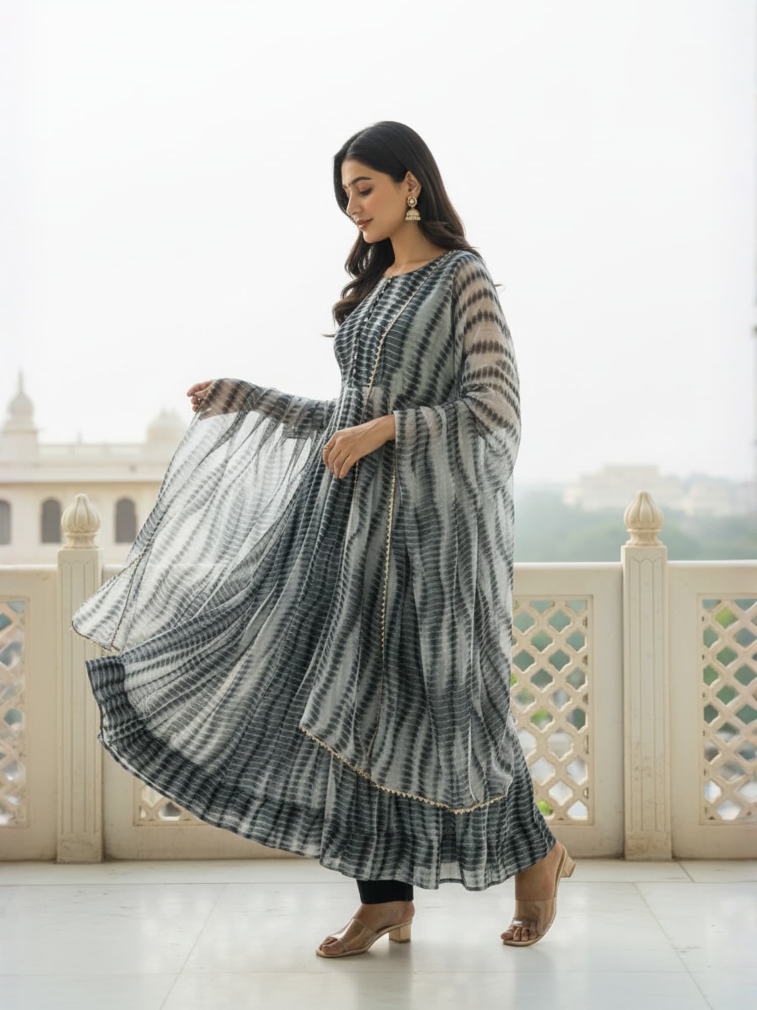 Purple & Black Majestic Shibori Leheriya Kurti