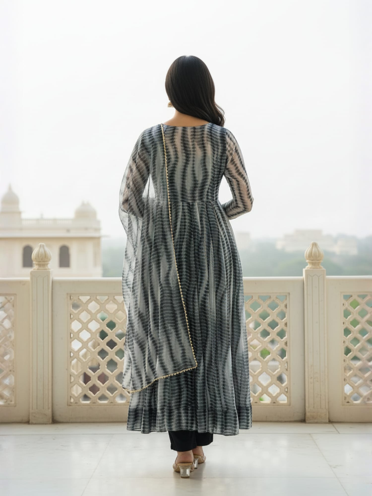 Purple & Black Majestic Shibori Leheriya Kurti