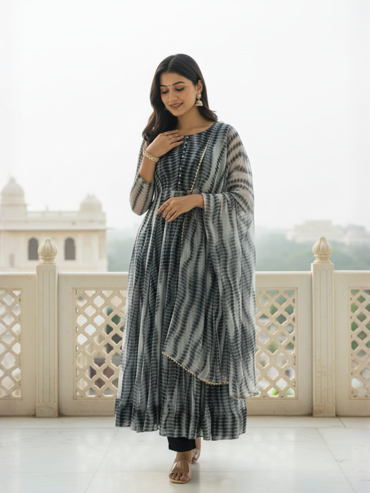 Purple & Black Majestic Shibori Leheriya Kurti