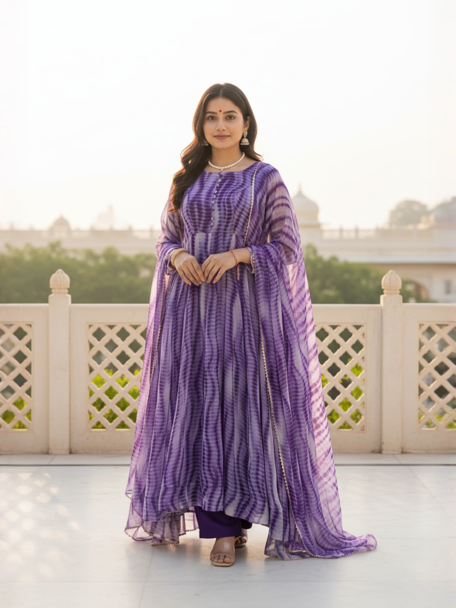Purple & Black Majestic Shibori Leheriya Kurti