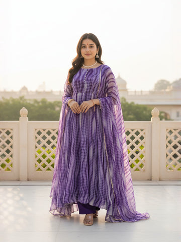 Purple & Black Majestic Shibori Leheriya Kurti