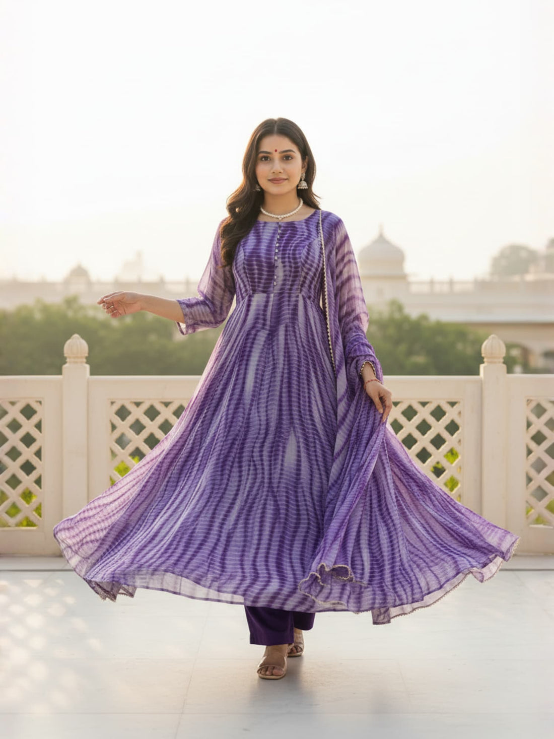 Purple & Black Majestic Shibori Leheriya Kurti